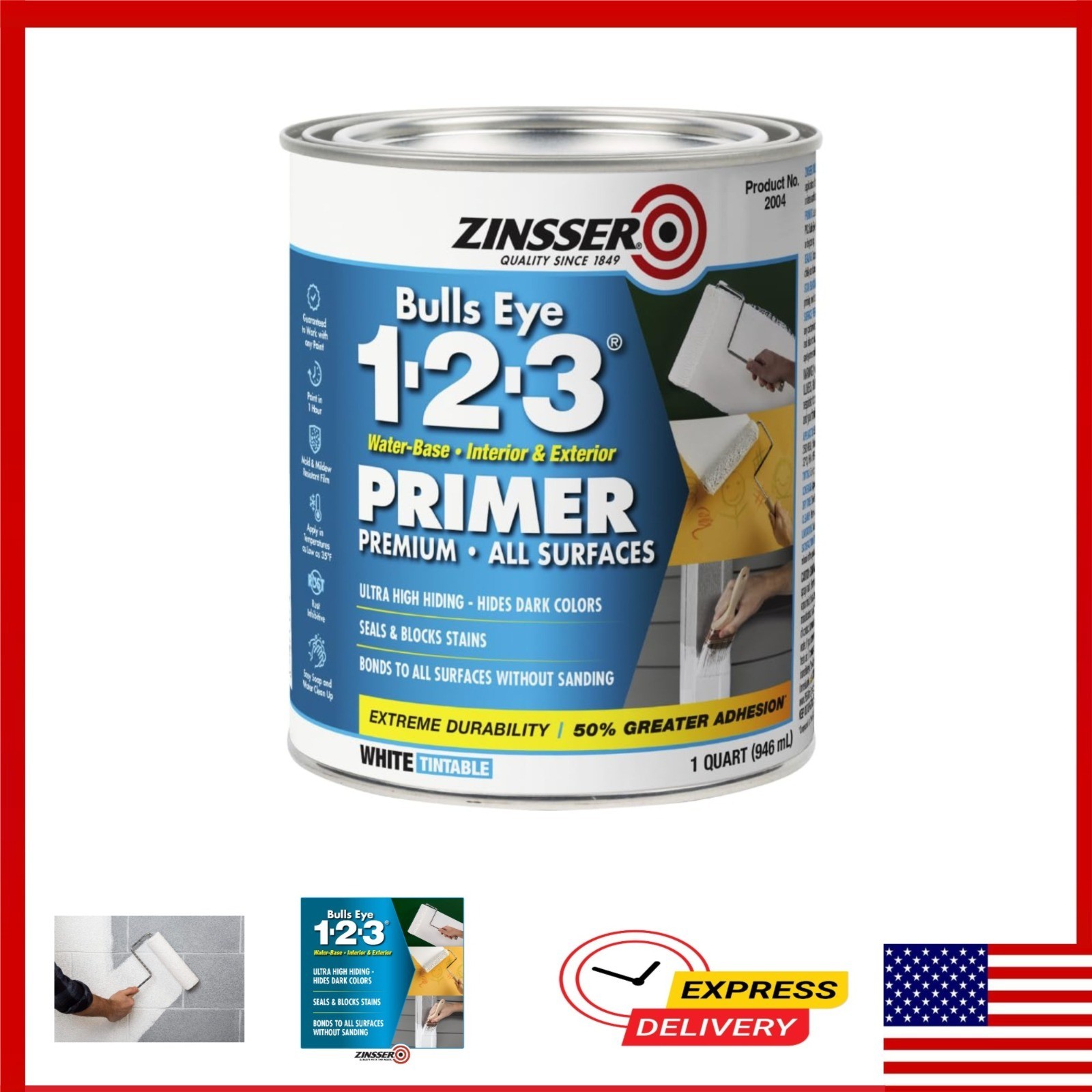 Zinsser Bulls Eye 1-2-3 Water-Based Primer & Sealer, Quart, White