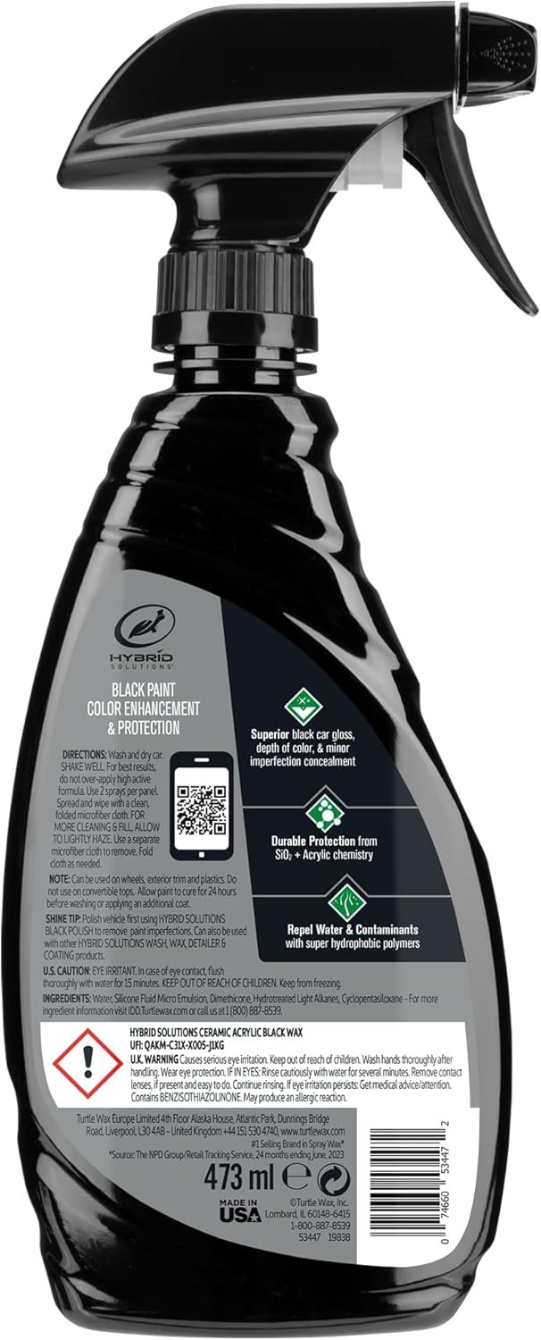 Turtle Wax Hybrid Solutions Ceramic Acrylic Black Car Wax Spray, Restores Appera