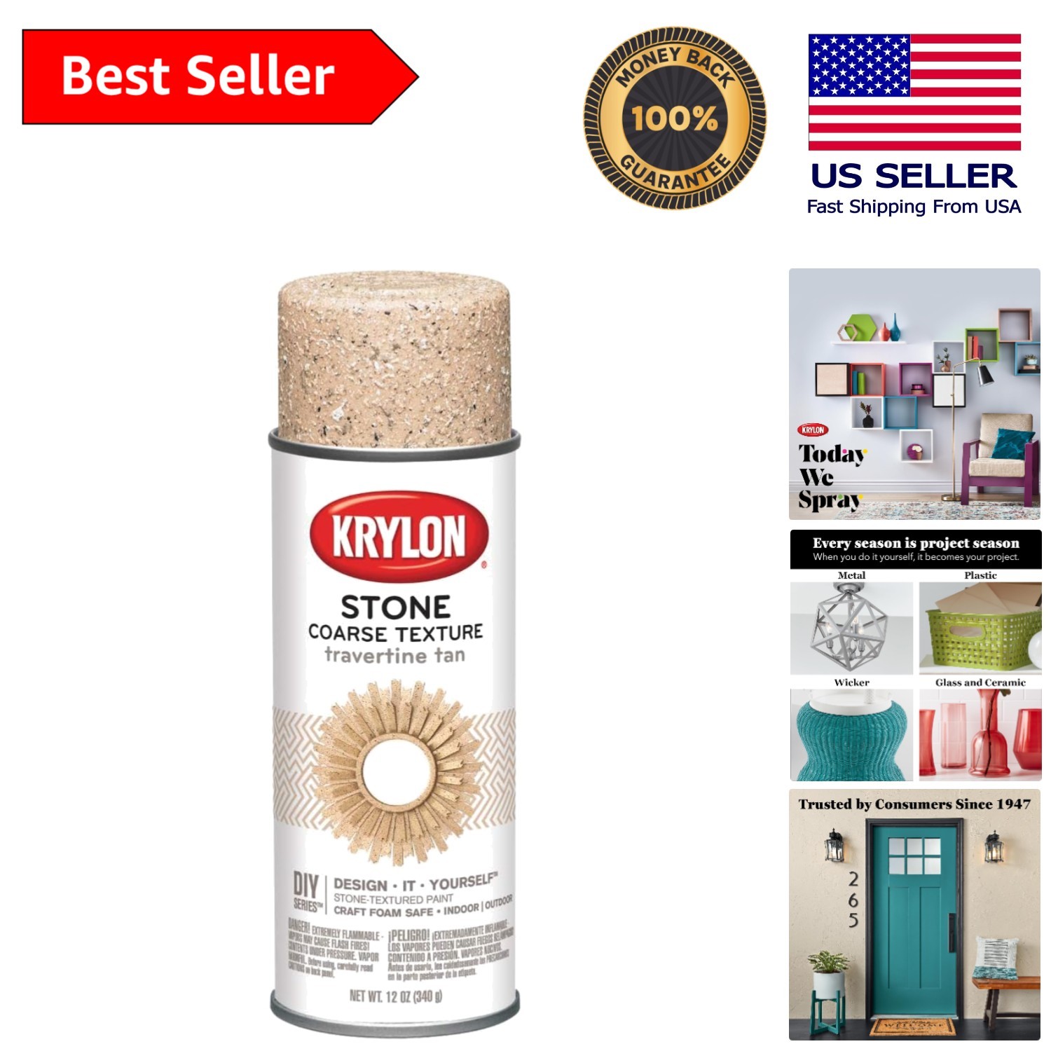 Krylon 12oz Coarse Stone Texture Finish Paint – Travertine Tan Luxury Appeal