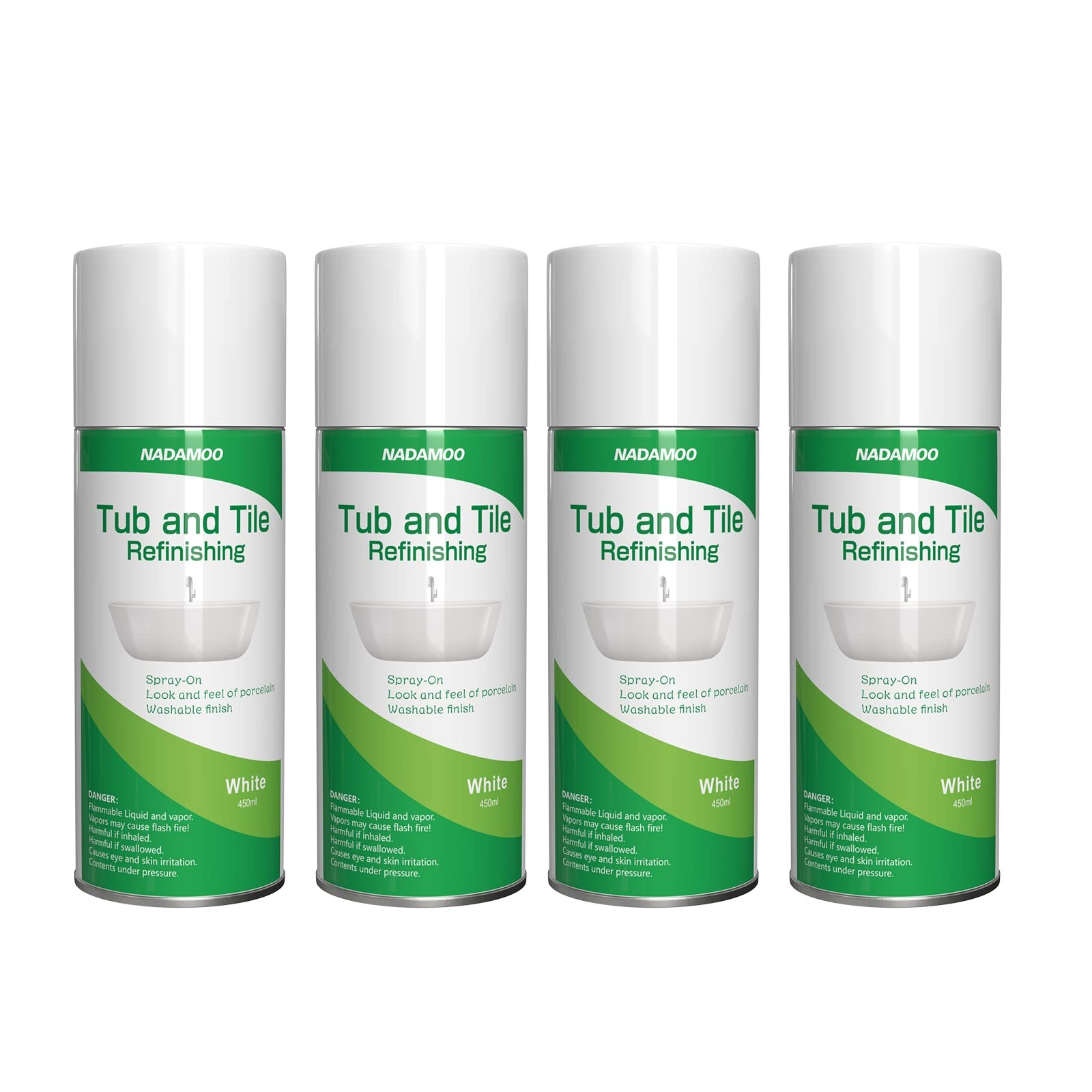 NADAMOO Tub and Tile Spray Paint White, 450ml, 4 12 Ounce (Pack of 4), White