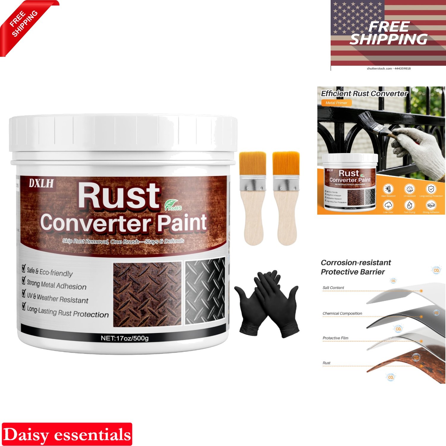 2-in-1 Rust Converter & Metal Primer 17oz Black for Metal Outdoors & Indoor