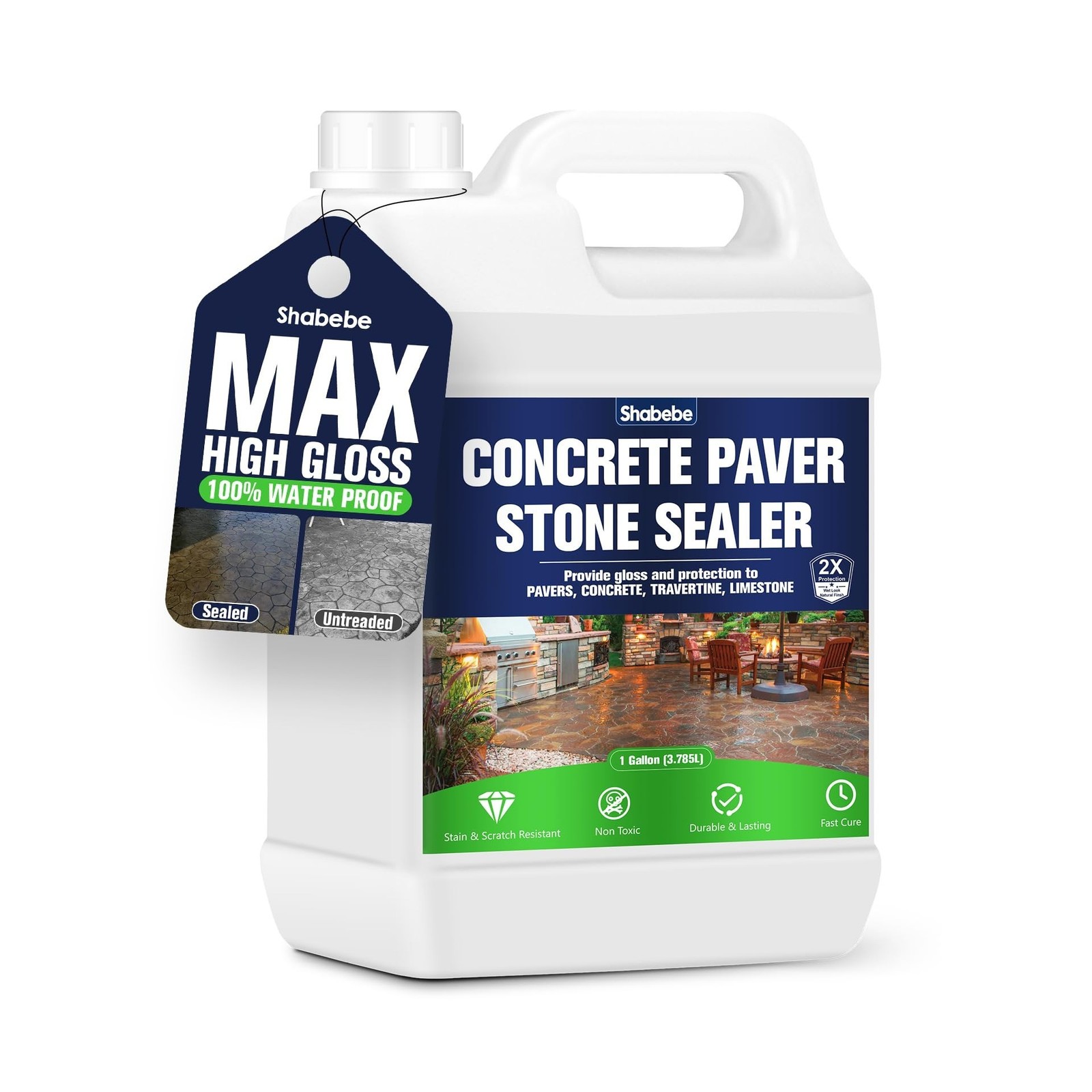 Premium Stone Sealer, 1 Gallon – Max Gloss Wet Look for Pavers, Driveways