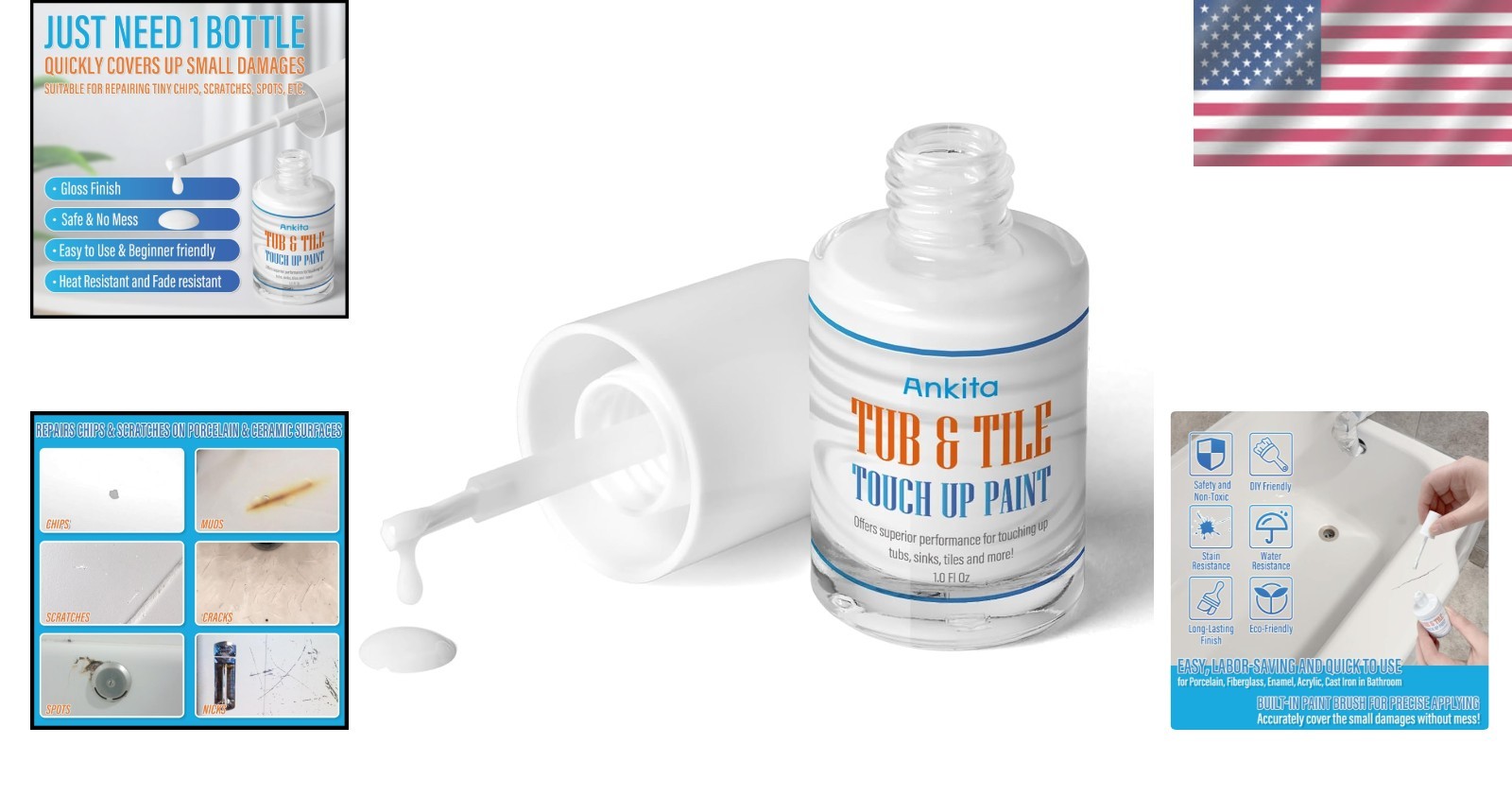 Transform Your Bathroom with High-Gloss Non-Toxic Tub Paint – 1oz White