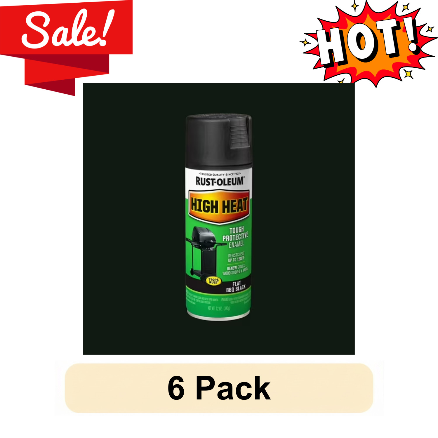 6 Pack Rust-Oleum High Heat Flat Bar-B-Que Black Spray Paint 7778830 12 oz