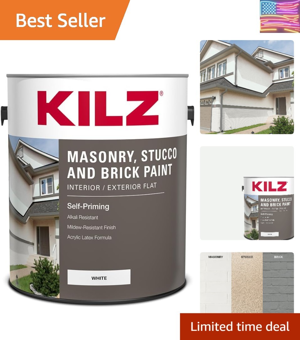 Self-Priming Masonry, Stucco and Brick Paint, Interior/Exterior, Flat, White,…