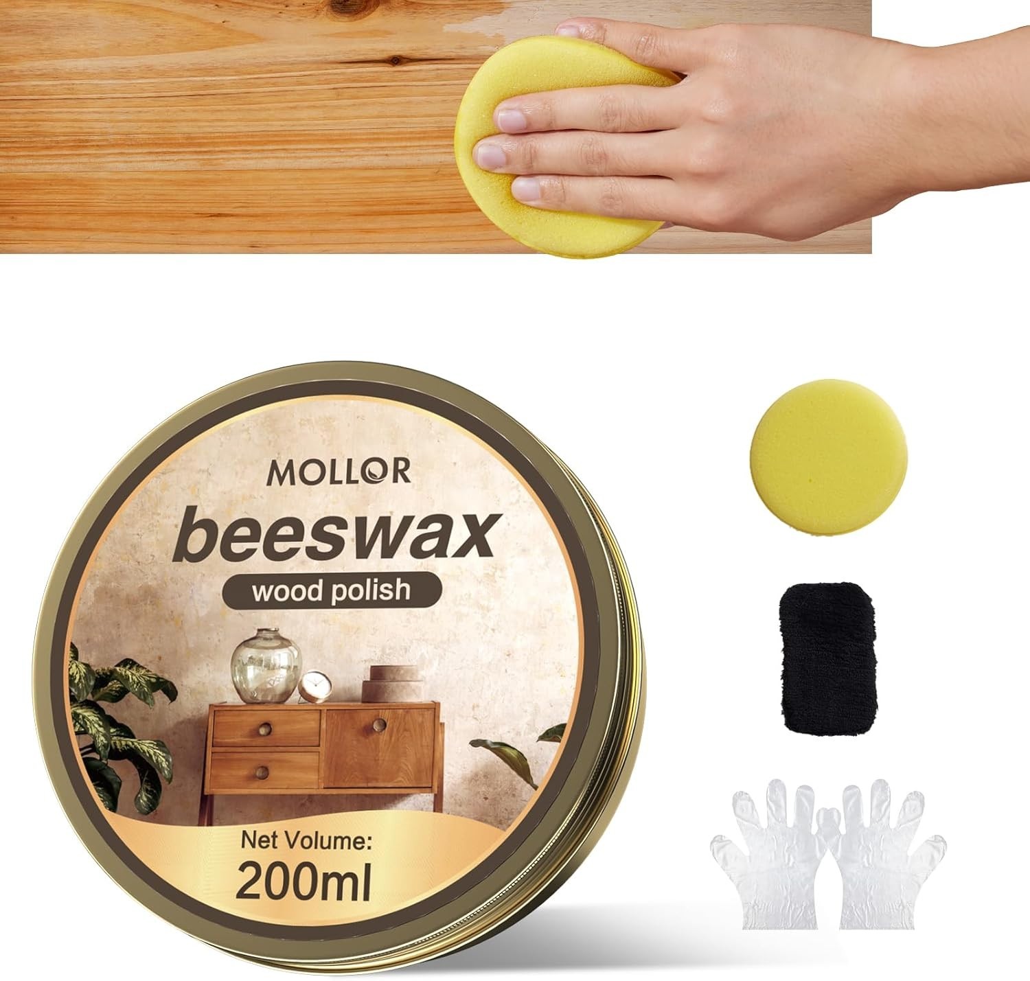 Multipurpose Beeswax Polish for Wood – 200g Furniture Care with Sponge & Cloth