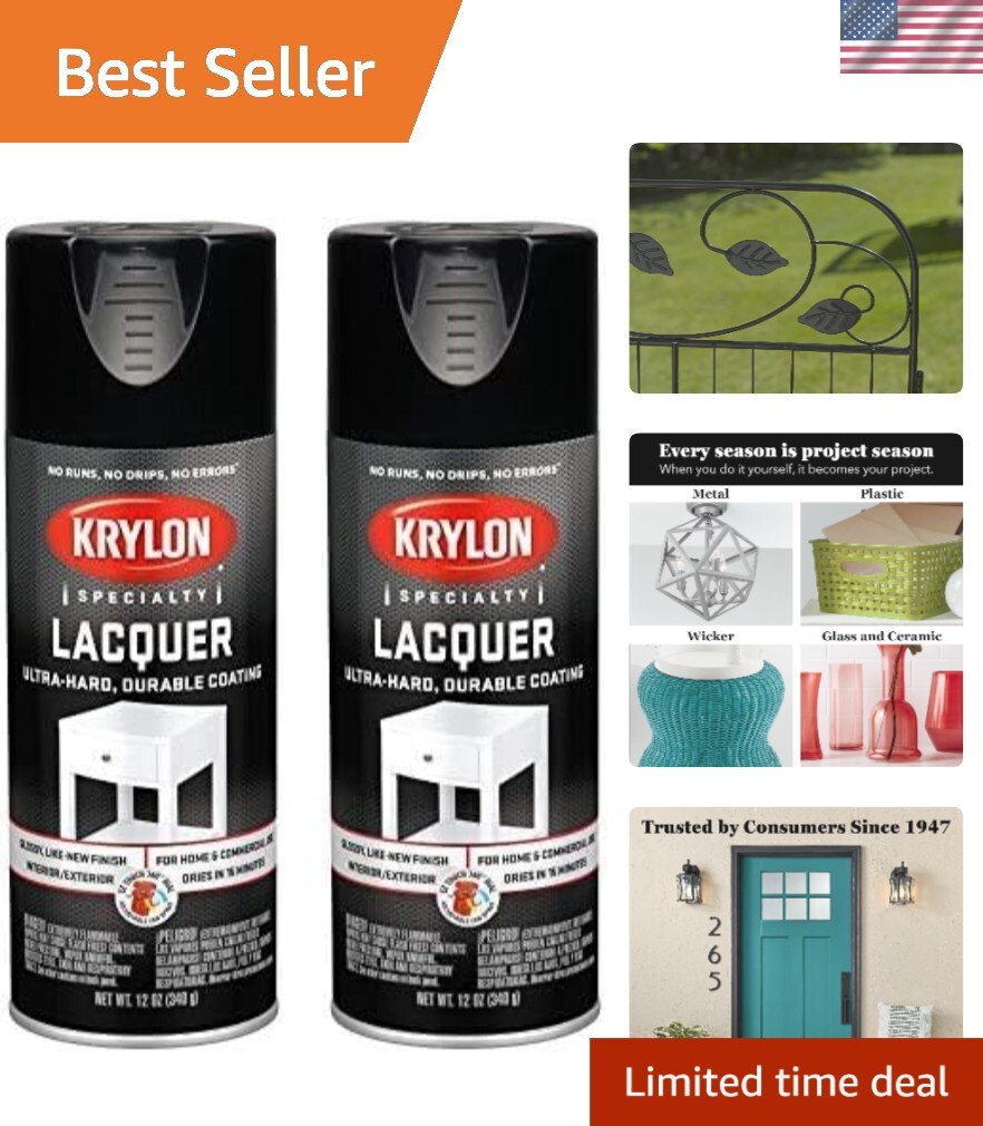 Premium 12oz Gloss Black Lacquer Spray Paint (Pack of 2) – Moisture Resistant