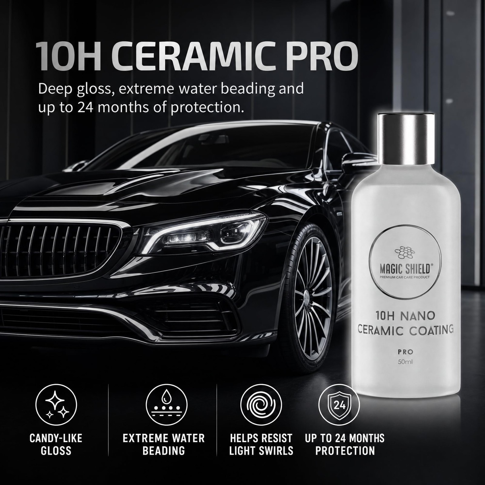 Magic Shield PRO 10H SiO2 Ceramic Coating for Cars, 50 mL | Self-healing fini…