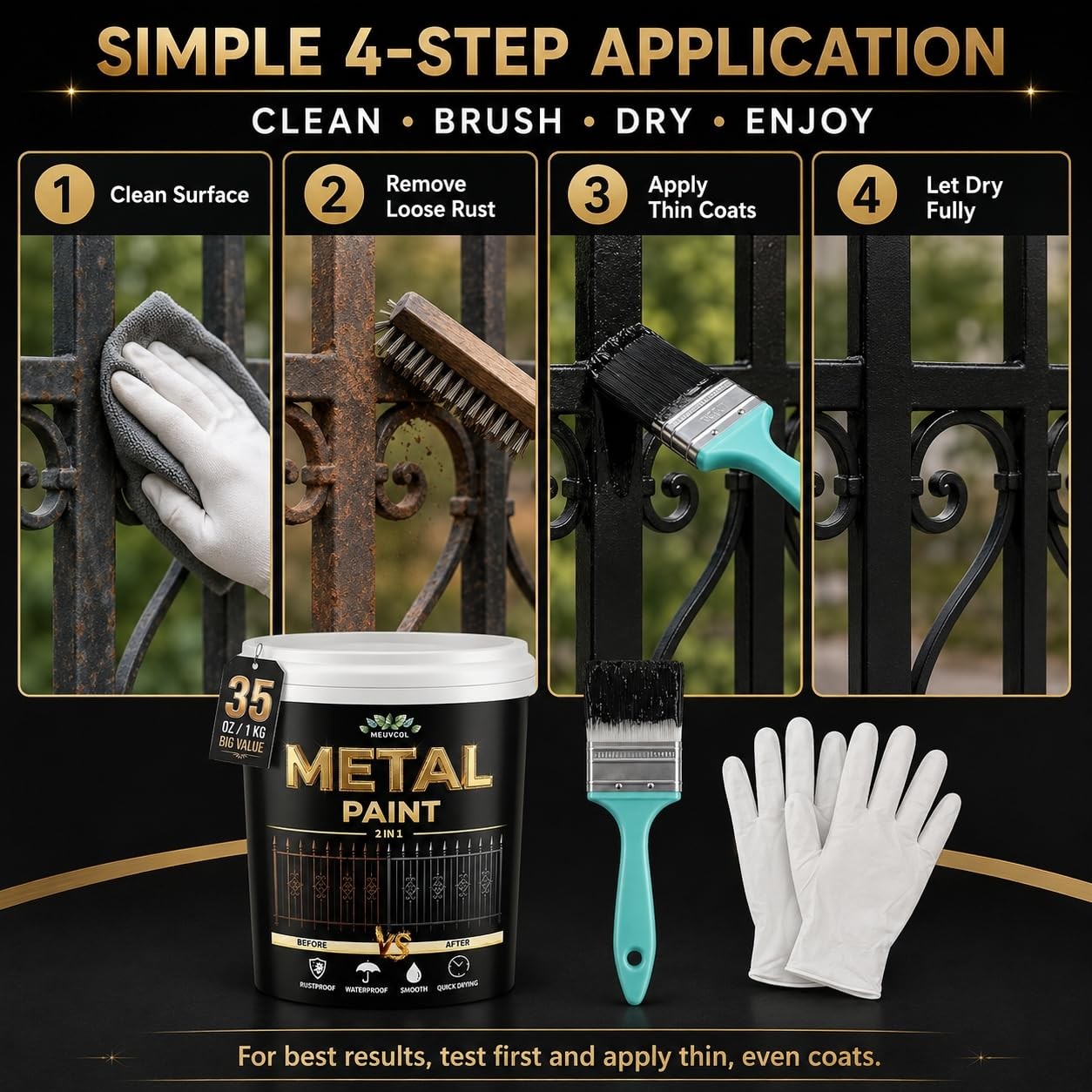 Metal Paint, 35 Fl oz Rust Preventive & Weatherproof Protective Coating, Blac…