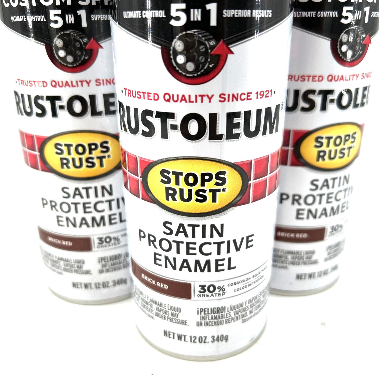 Rust-Oleum Satin Protective Enamel Spray Paint 12 Oz Lot Of 3 Brick Red