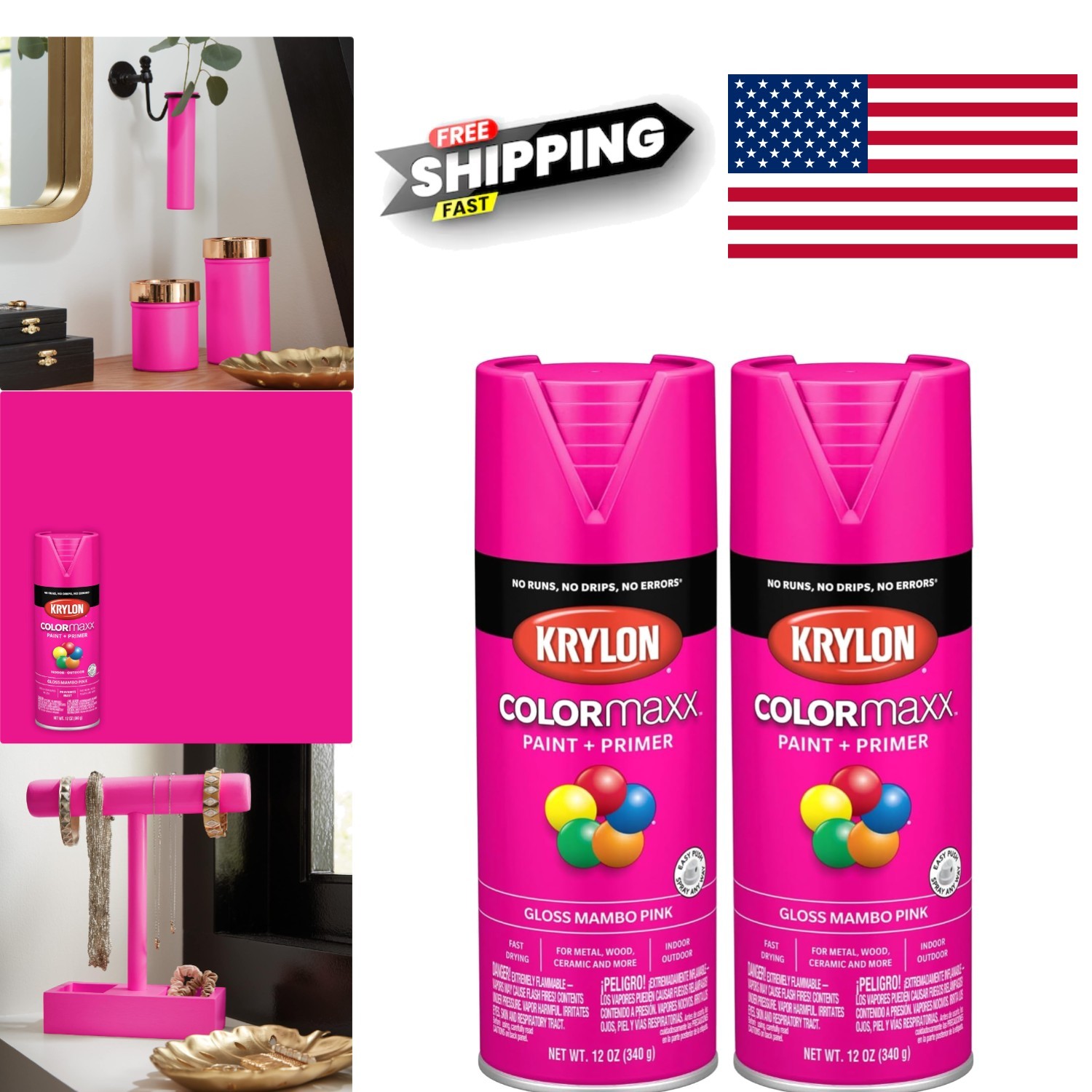 12 Ounce Gloss Mambo Pink Spray Paint Rust Protection Indoor Outdoor
