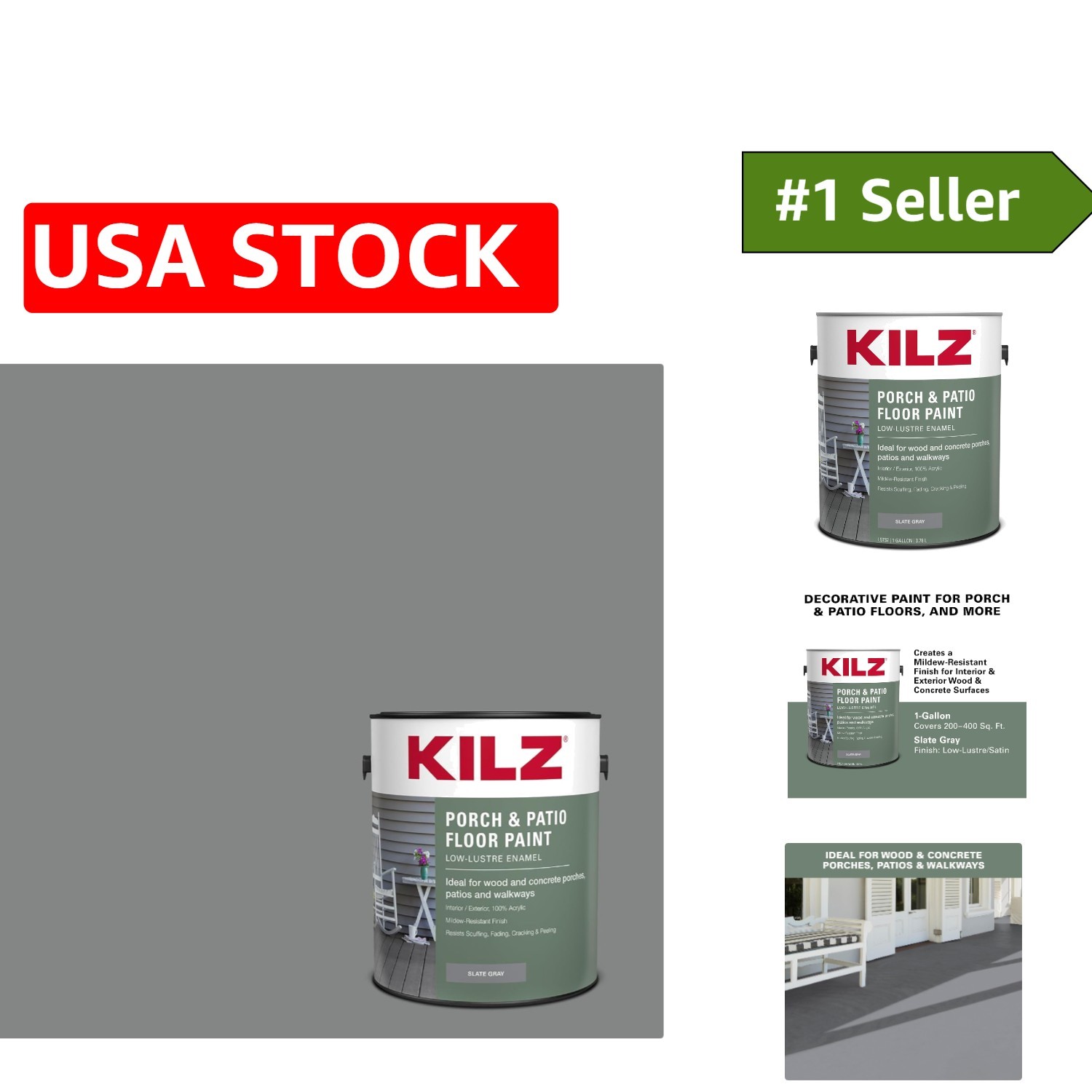 1 Gallon Low-Lustre Slate Gray Porch & Patio Latex Paint – Indoor/Outdoor Use