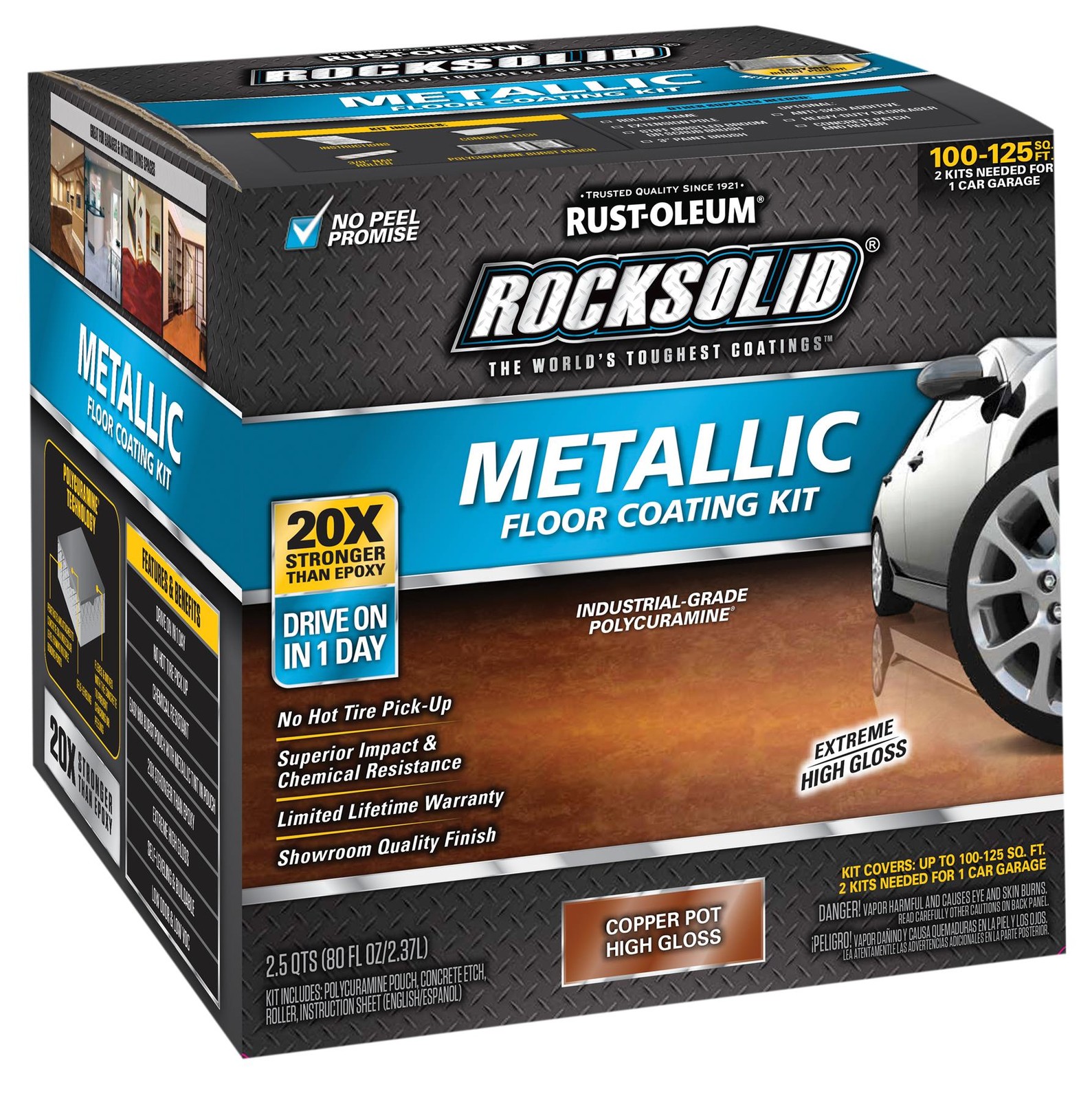 RockSolid Metallic Floor Coating Kit, Copper Pot, High Gloss, 80 Oz – 286894