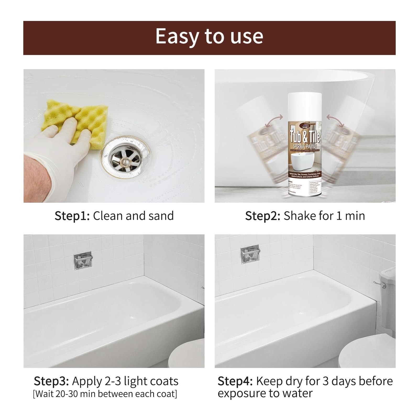 Tile Paint 6Pack, White Tub and Tile Refinishing Spray Paint Waterproof White…