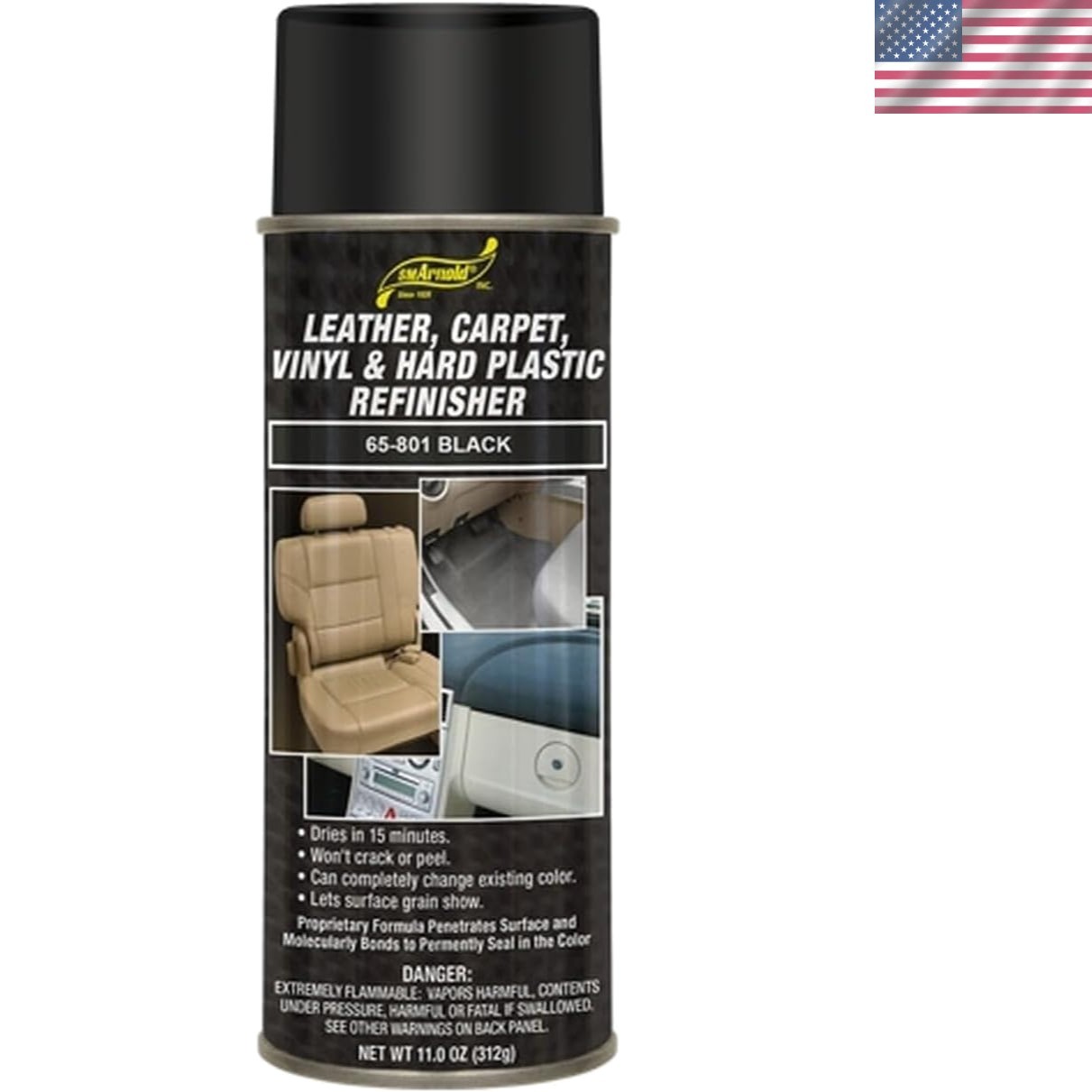 SM Arnold Refinishing Spray Paint – BLACK 11 Oz. – For Leather, Carpet, Vinyl…