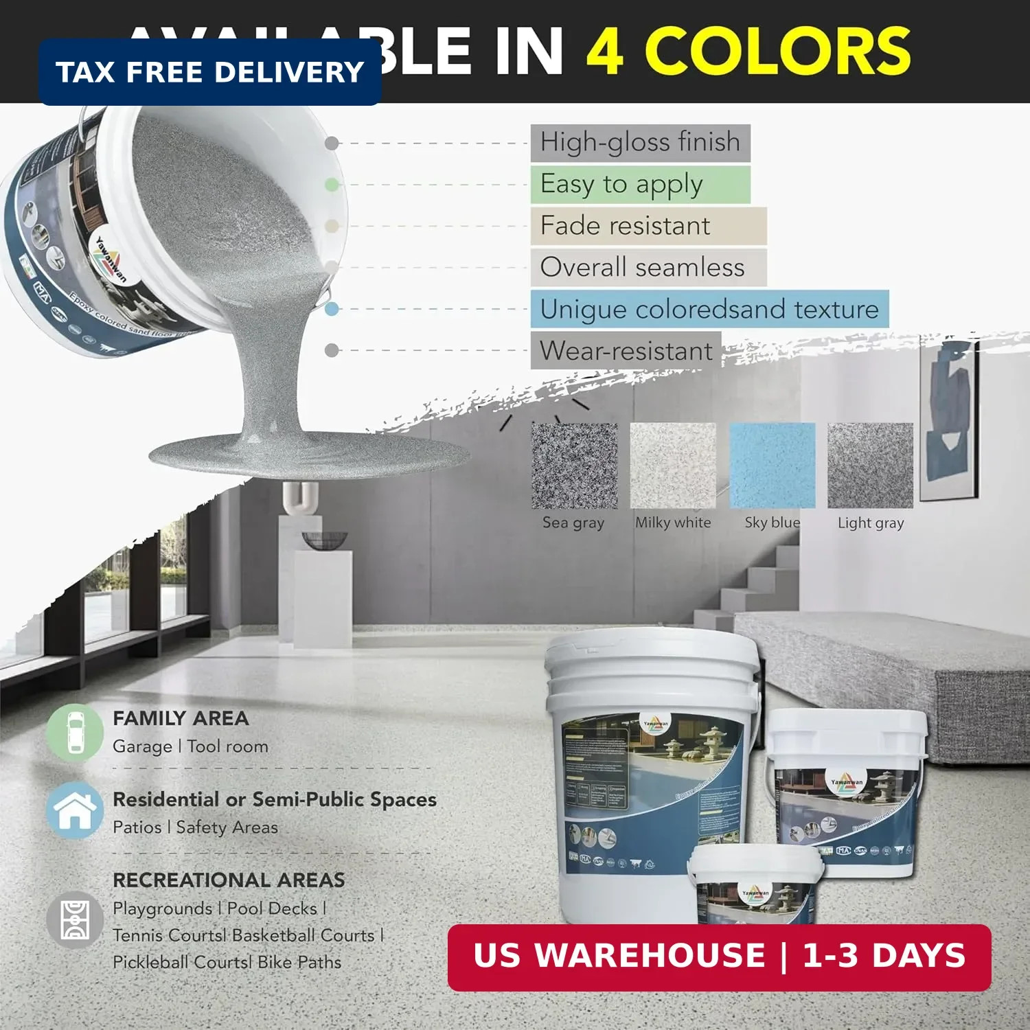 Epoxy Colored Sand Floor Paint, Self-leveling Epoxy Floor Paint for Indoor and O