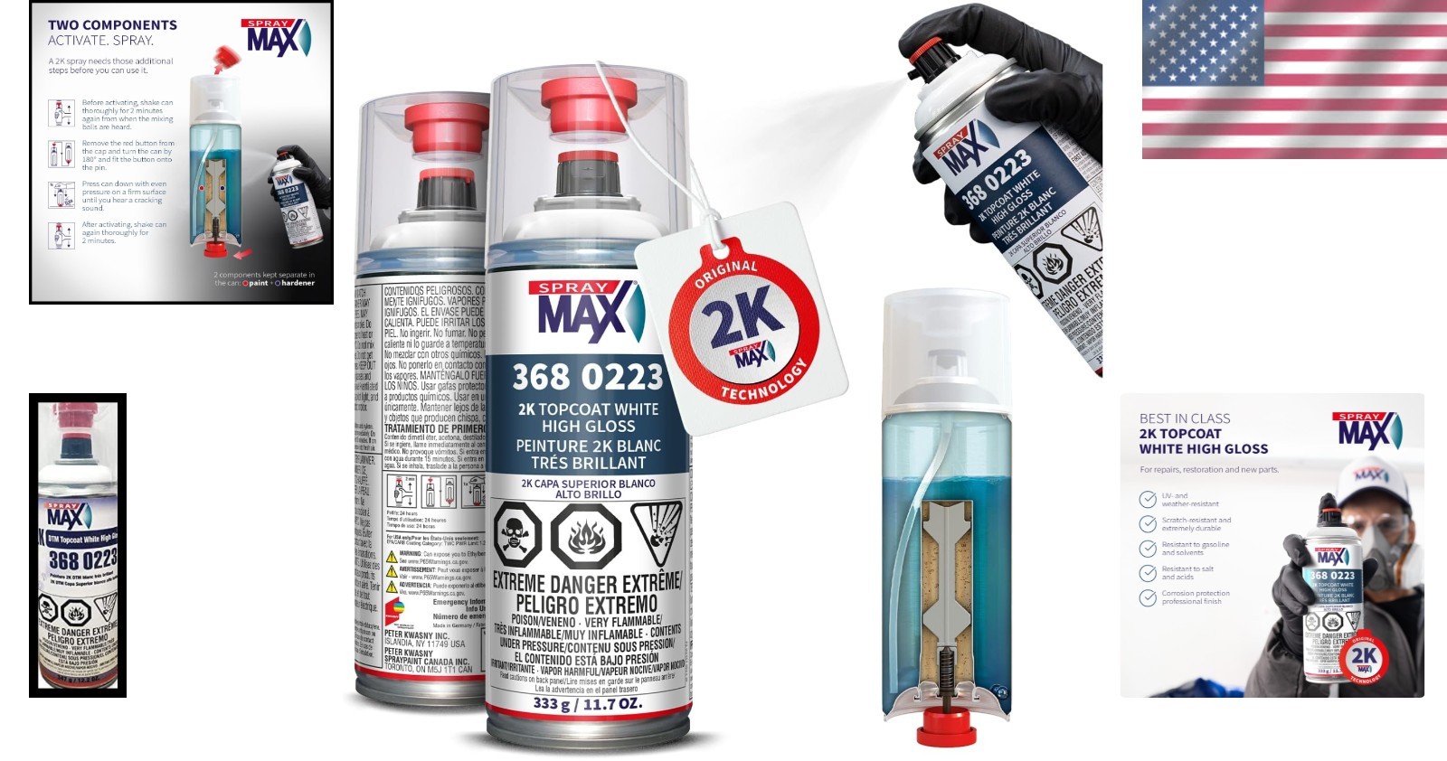 Professional 2K White Gloss Spray Paint for Metal & Plastic
