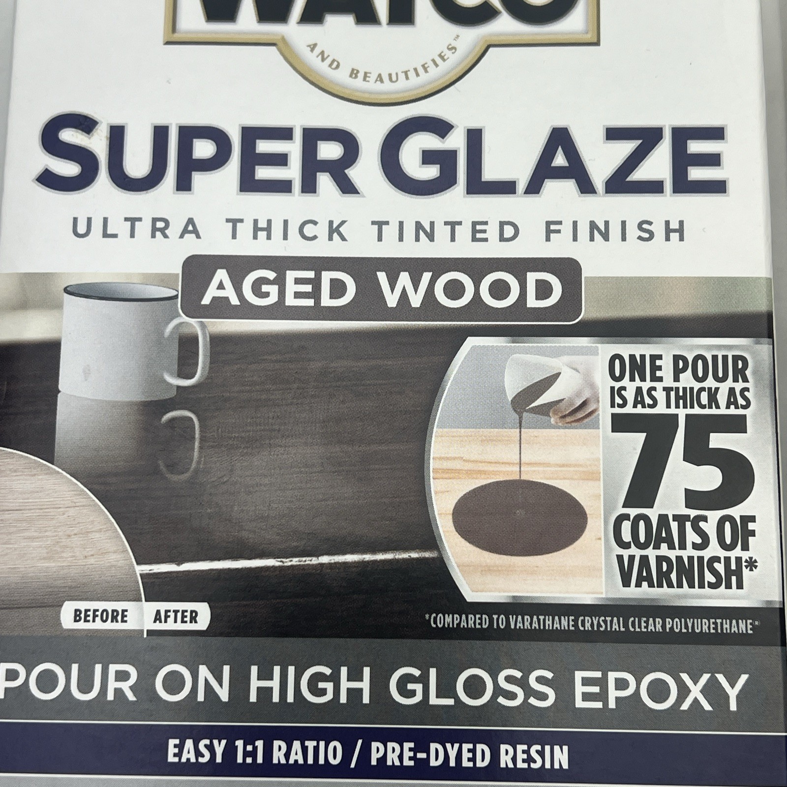 2 PACK Rust-Oleum Watco Super Glaze Pour On High Gloss Epoxy 1 Quart Aged Wood