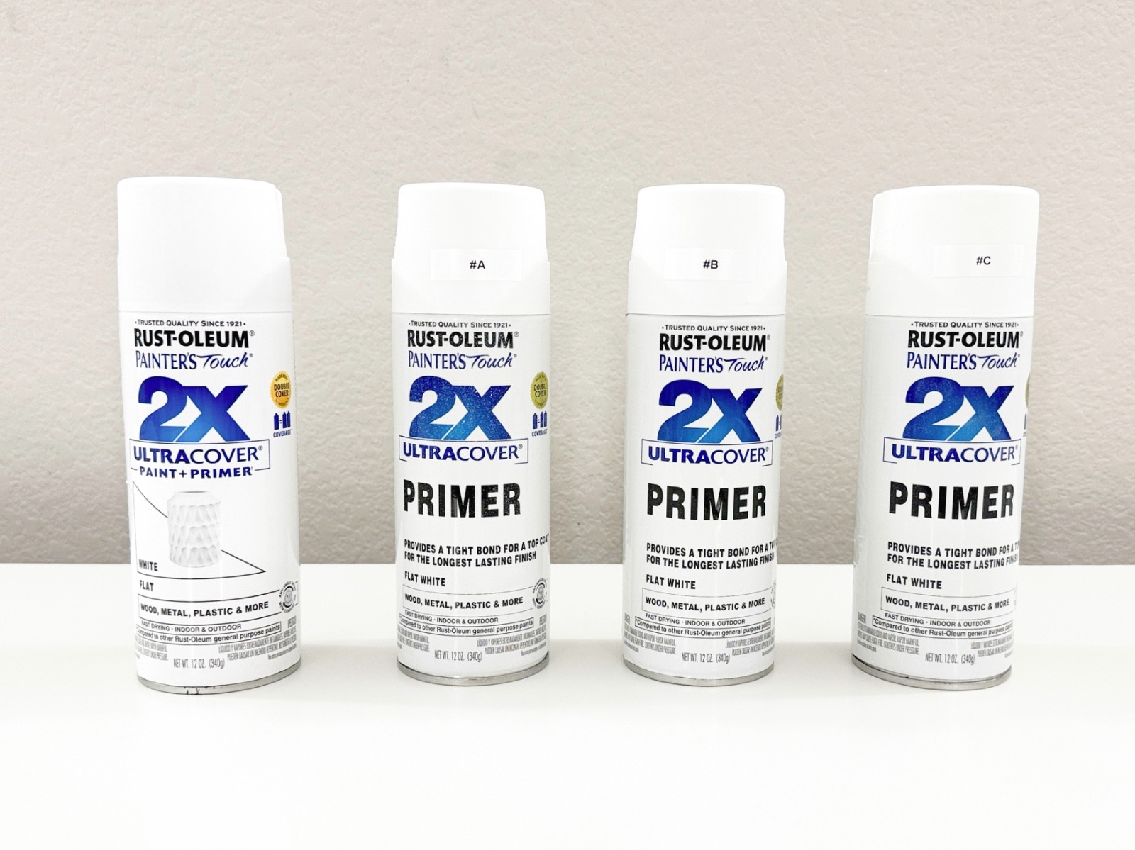 Rustoleum Spray Paint White + Primer Set, 1 New 3 Used, Sold As Is 4pcs