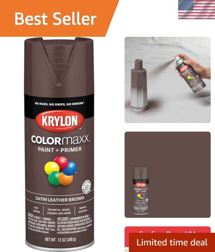 Versatile 12oz Krylon Satin Leather Brown Spray Paint & Primer for DIY Projects