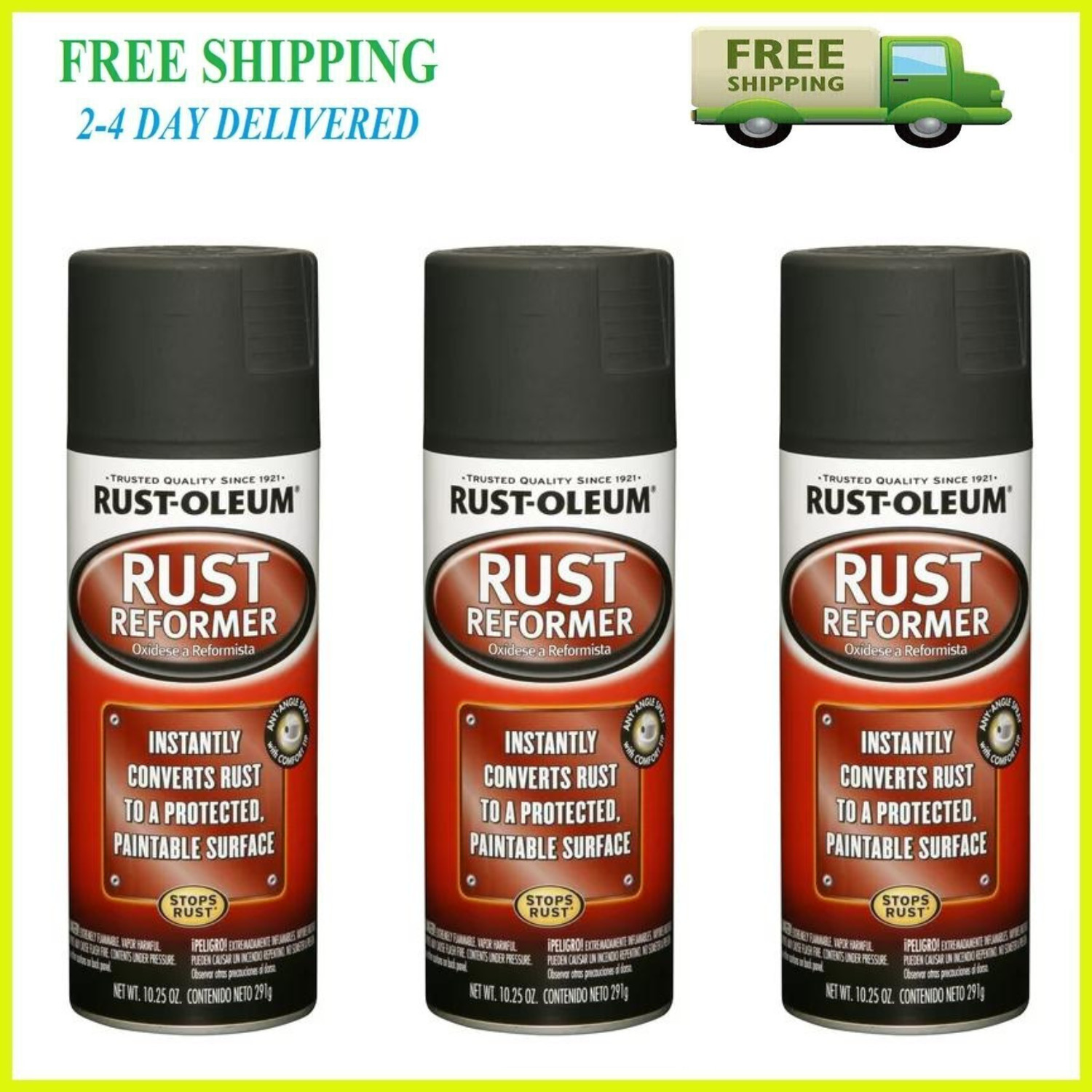 Automotive Flat Black Finish Rust Converter Rust Reformer Spray Coat 10 oz, 3 PK
