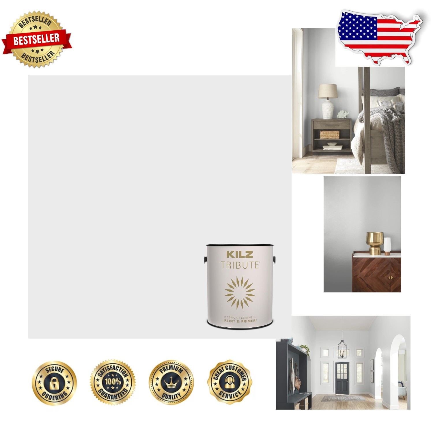 TRIBUTE 1 Gal Eggshell Paint Primer Contemporary White Low VOC Stain Resistant