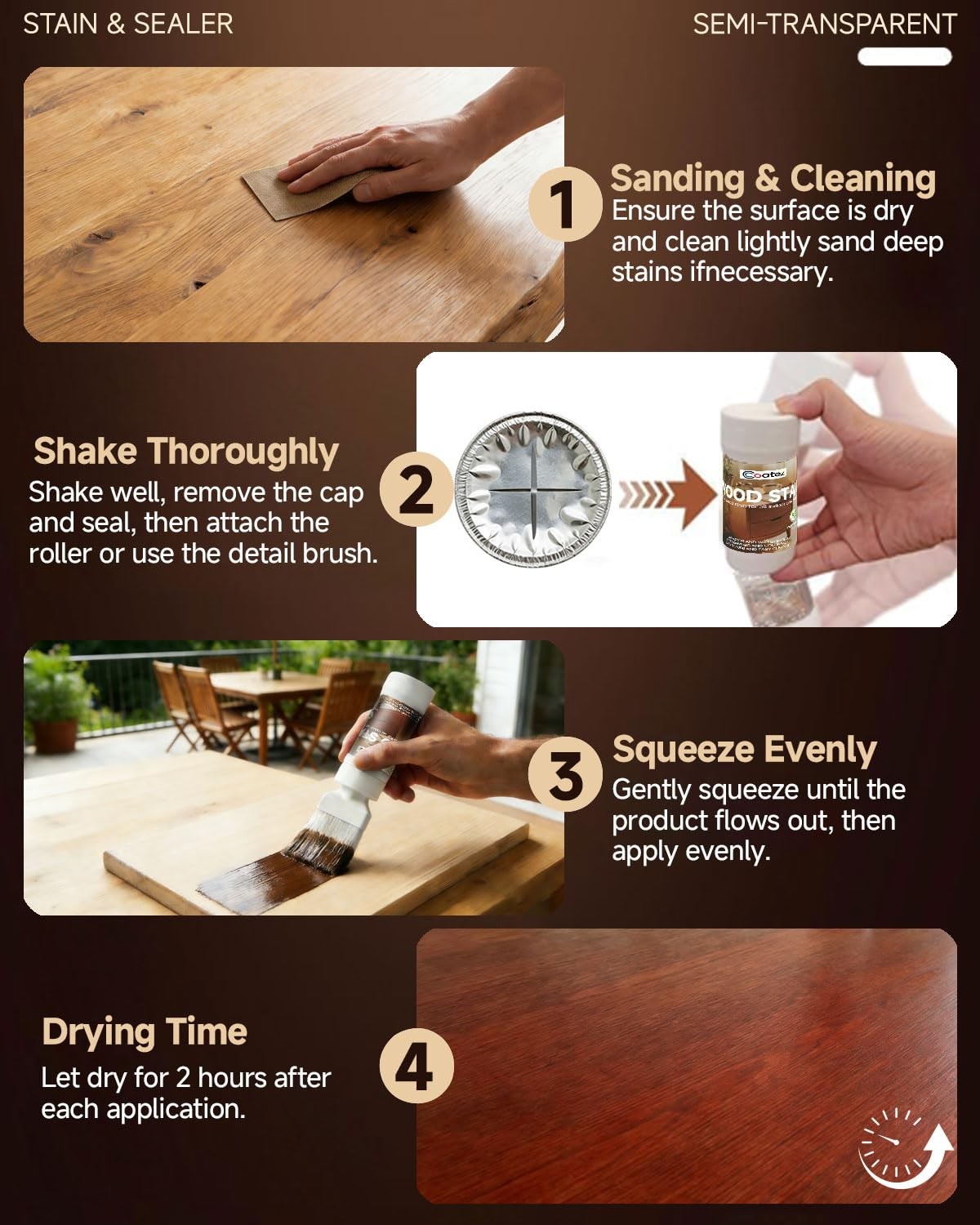 COATEZ Wood Stain – Teak, 6.35 Fl Oz Water Based Wood Stain and Sealer in One…