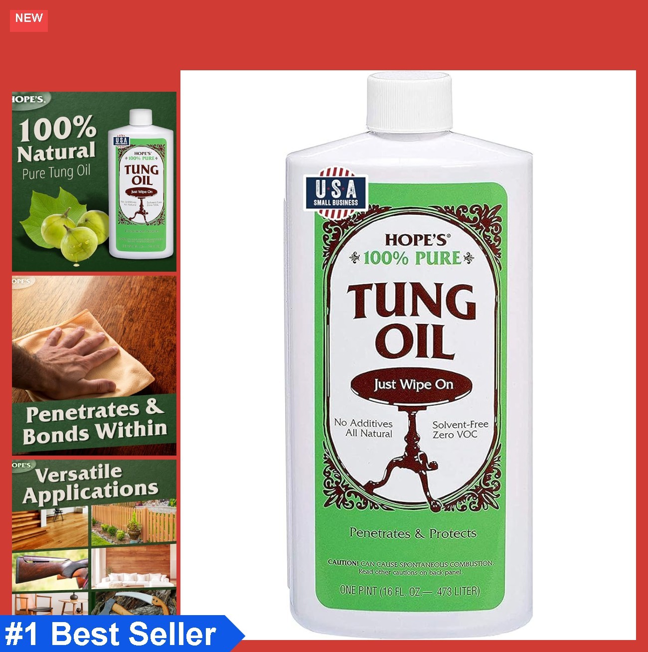 Pure Tung Oil 16 Fl Oz Food Safe Wood Finish Sealer for Cutting Boards Butcher
