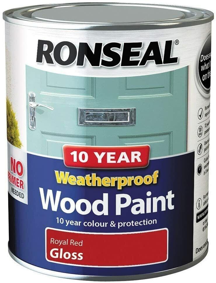 Ronseal 10 Year Weatherproof Wood Paint Royal Red Gloss Finishes 750ML