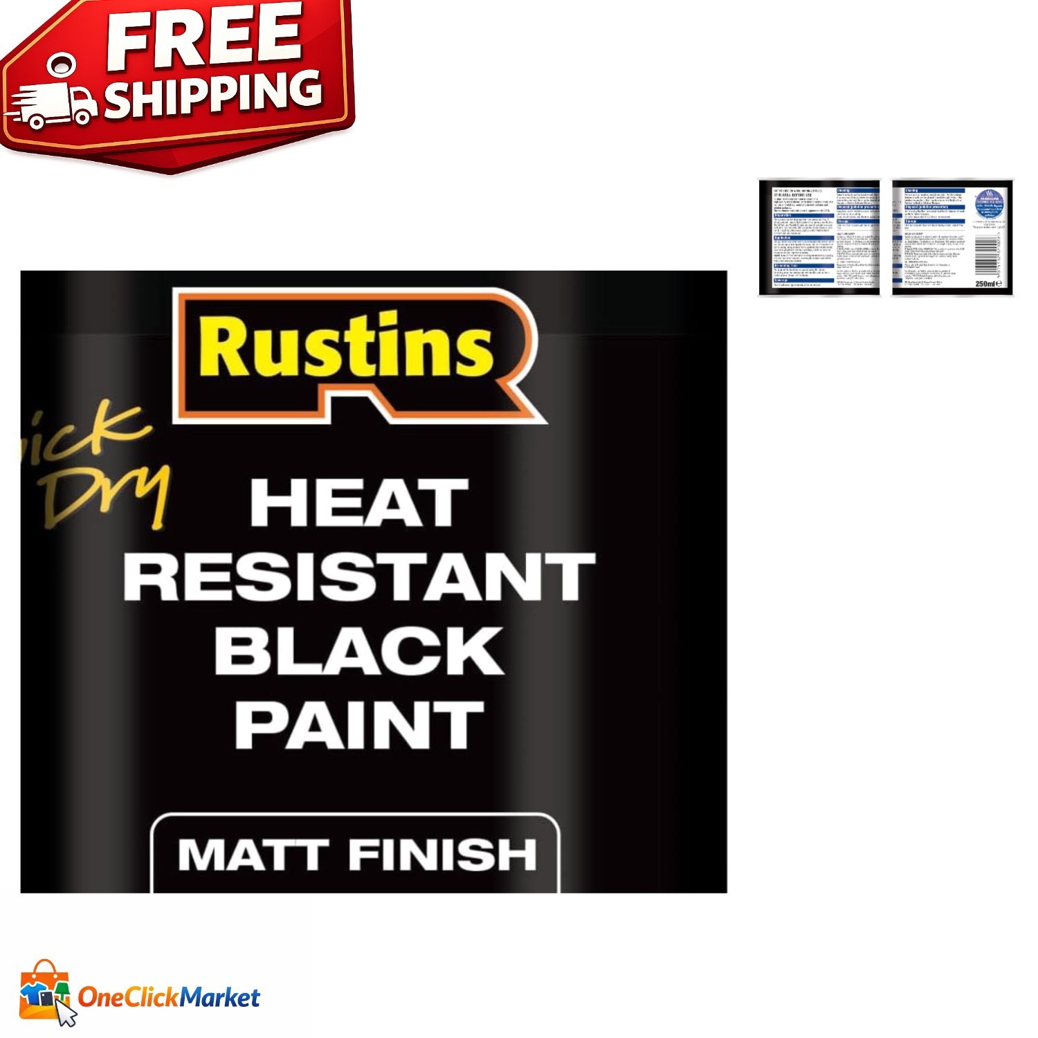 Professional Grade Heat Resistant Paint 250ml – Black, Interior/Exterior Use