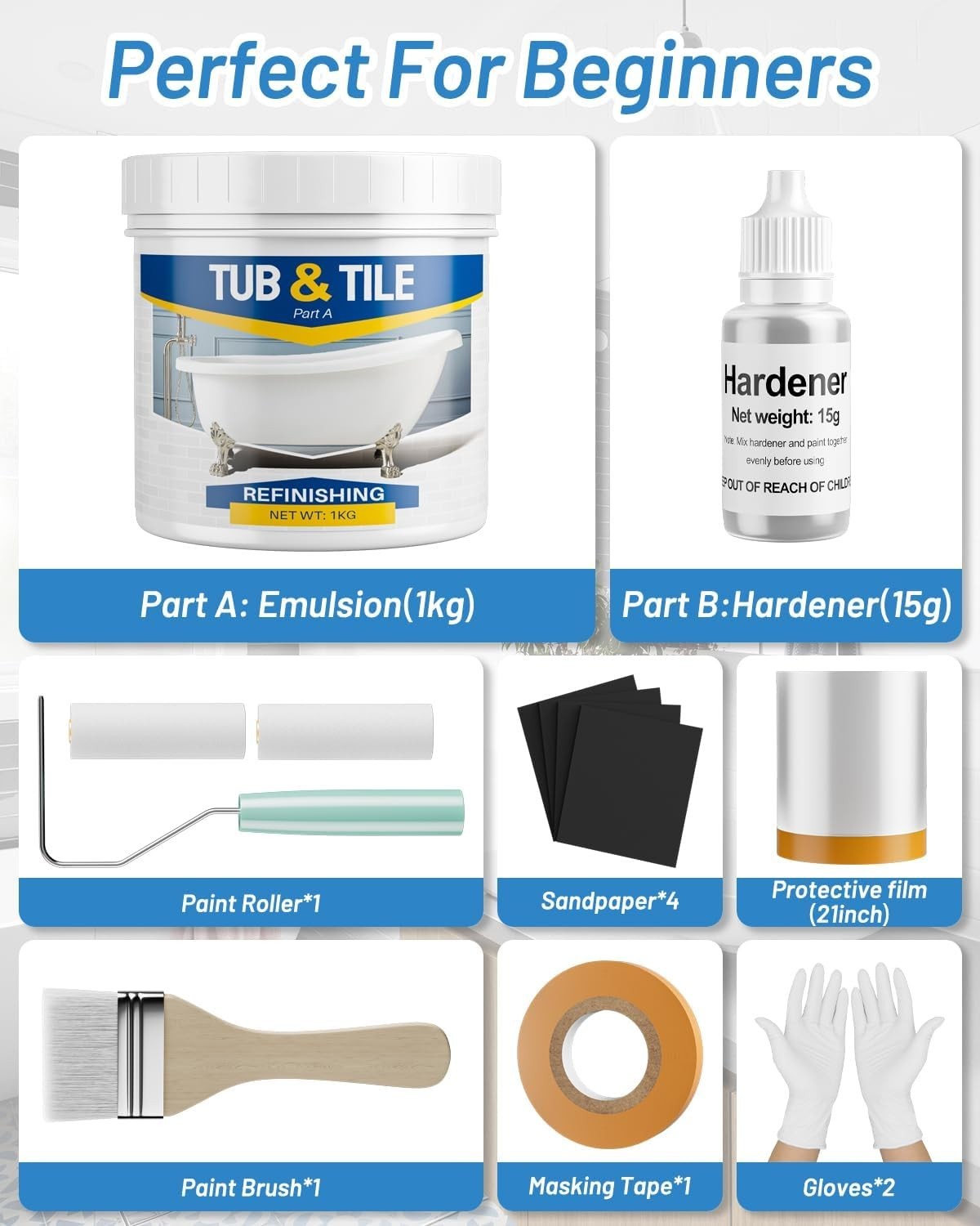 Tub and Tile Refinish Solution – White, 50-55sq.ft