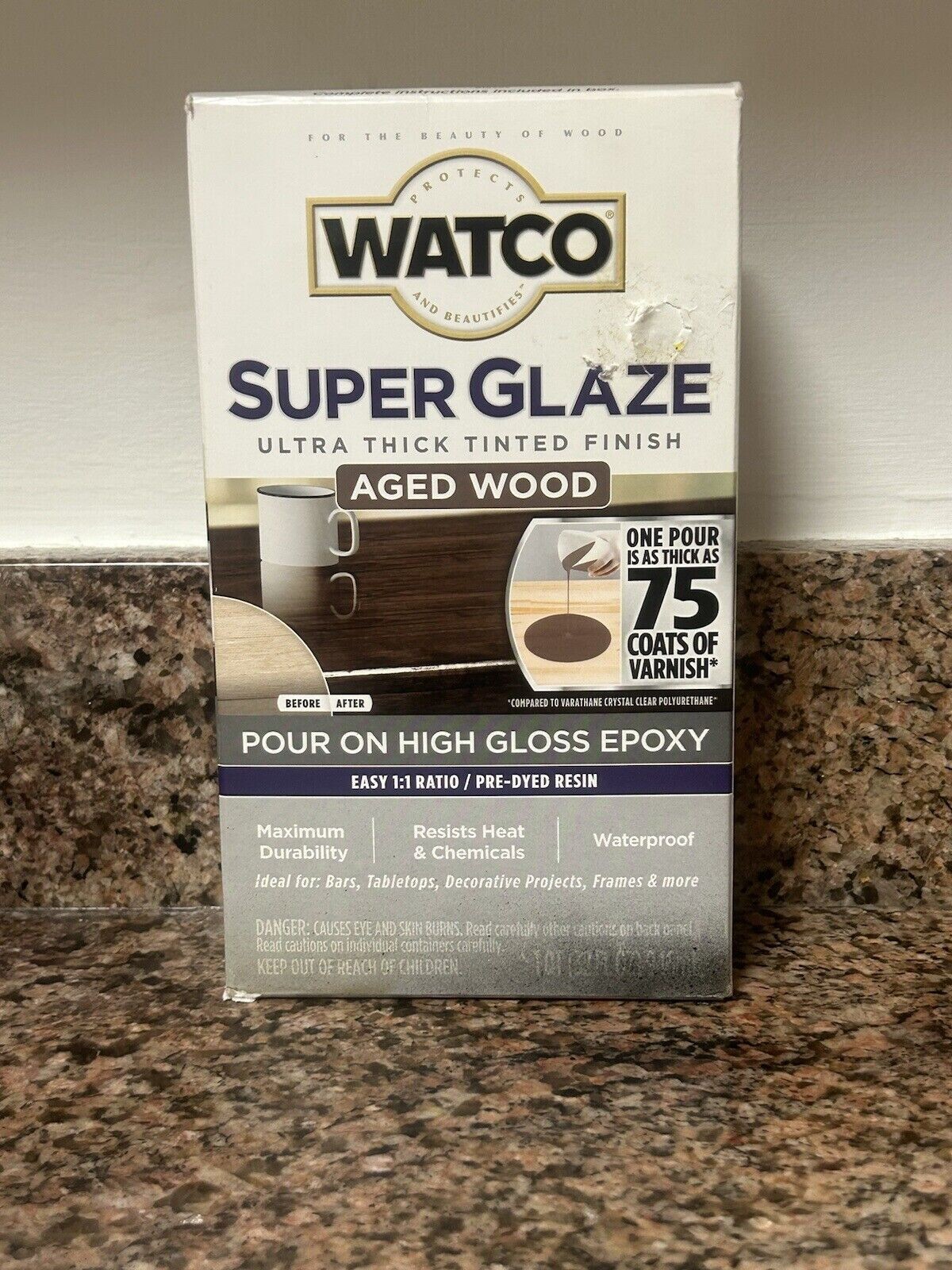 RUSTOLEUM WATCO SUPER GLAZE POUR ON HIGH GLOSS EPOXY 1 QUART AGED WOOD FREE S&H