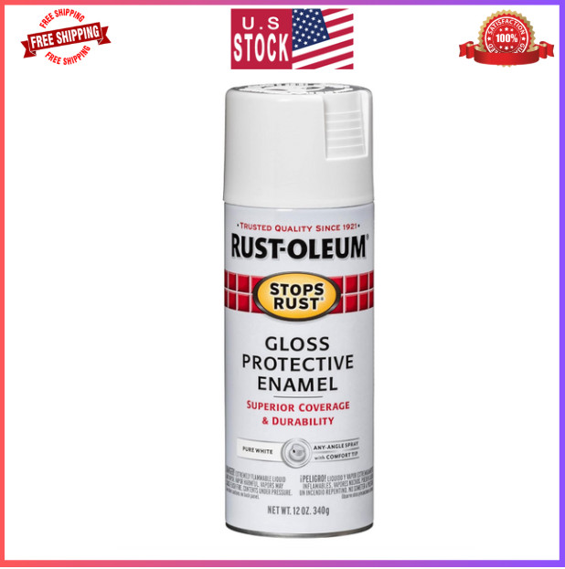 Rust-Oleum Stops Rust Protective Enamel Gloss White Spray Paint 12 oz. USA