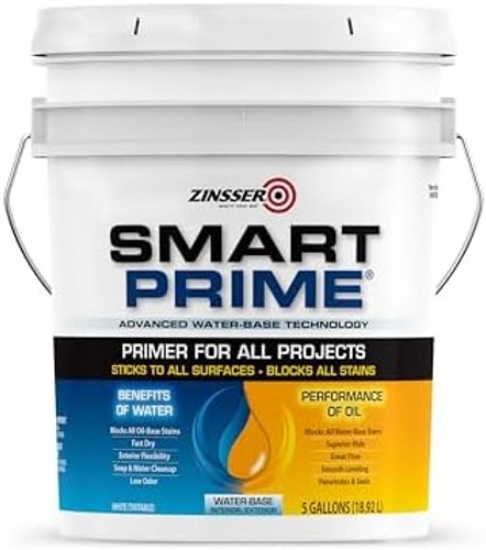 Zinsser Smart Prime Water-Based Primer, 5 Gallon | 5 Gallon primer-sealer. Bl…