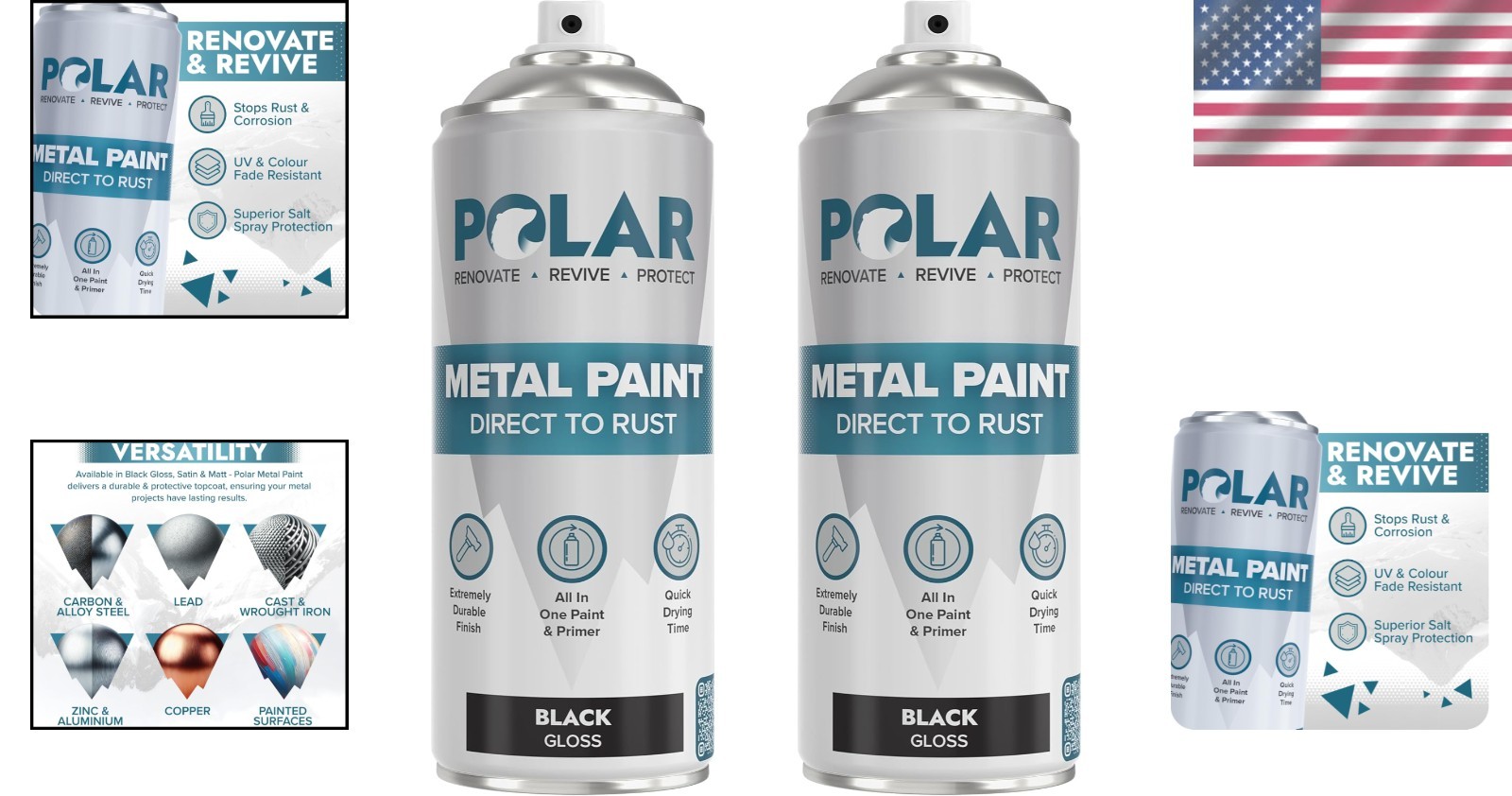 High-Performance Polar Gloss Black Direct to Rust Spray Paint – 2 x 13.5 Fl Oz