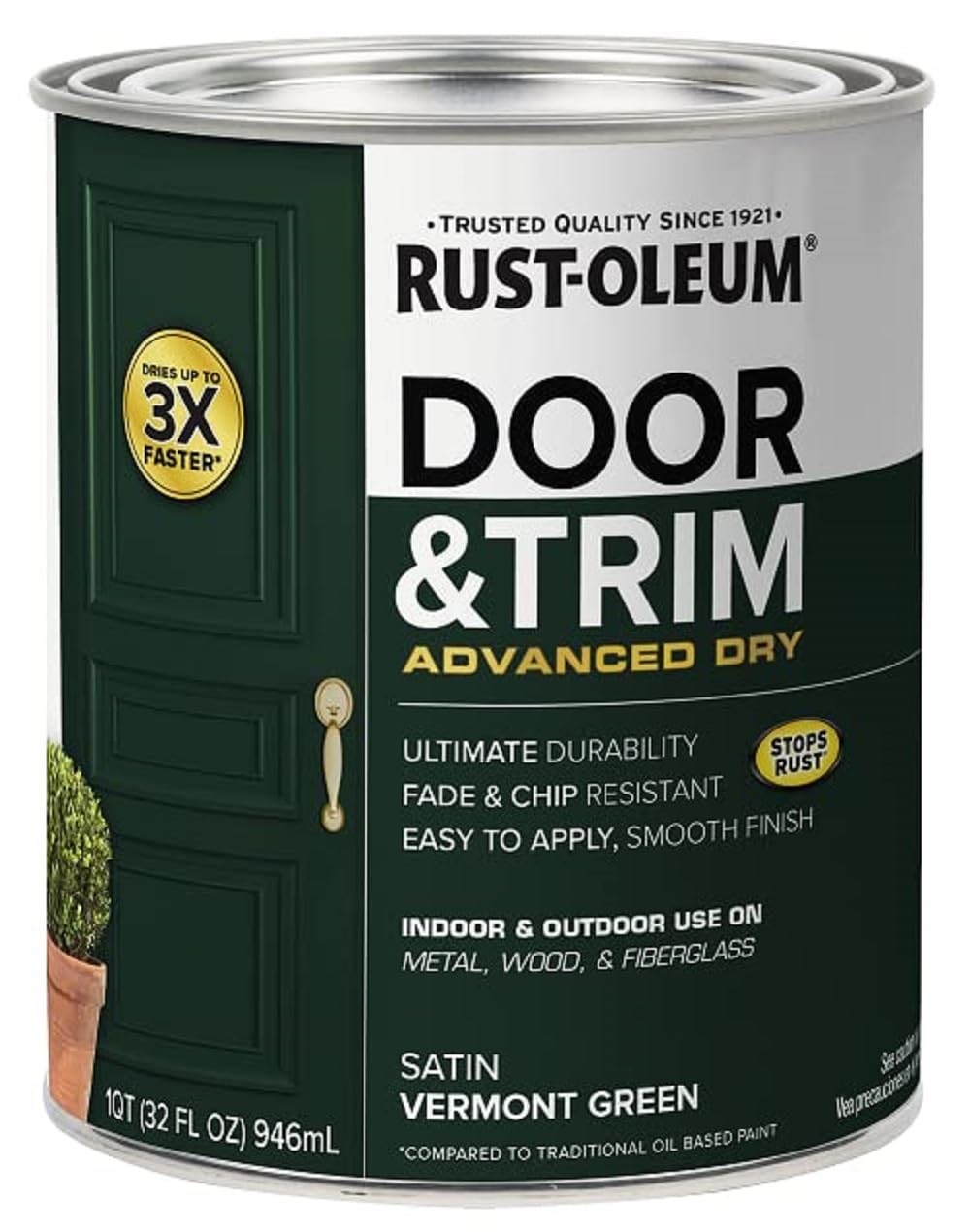 Rust-Oleum 376514 Advanced Dry Door 32 Fl Oz (Pack of 1), Satin Vermont Green