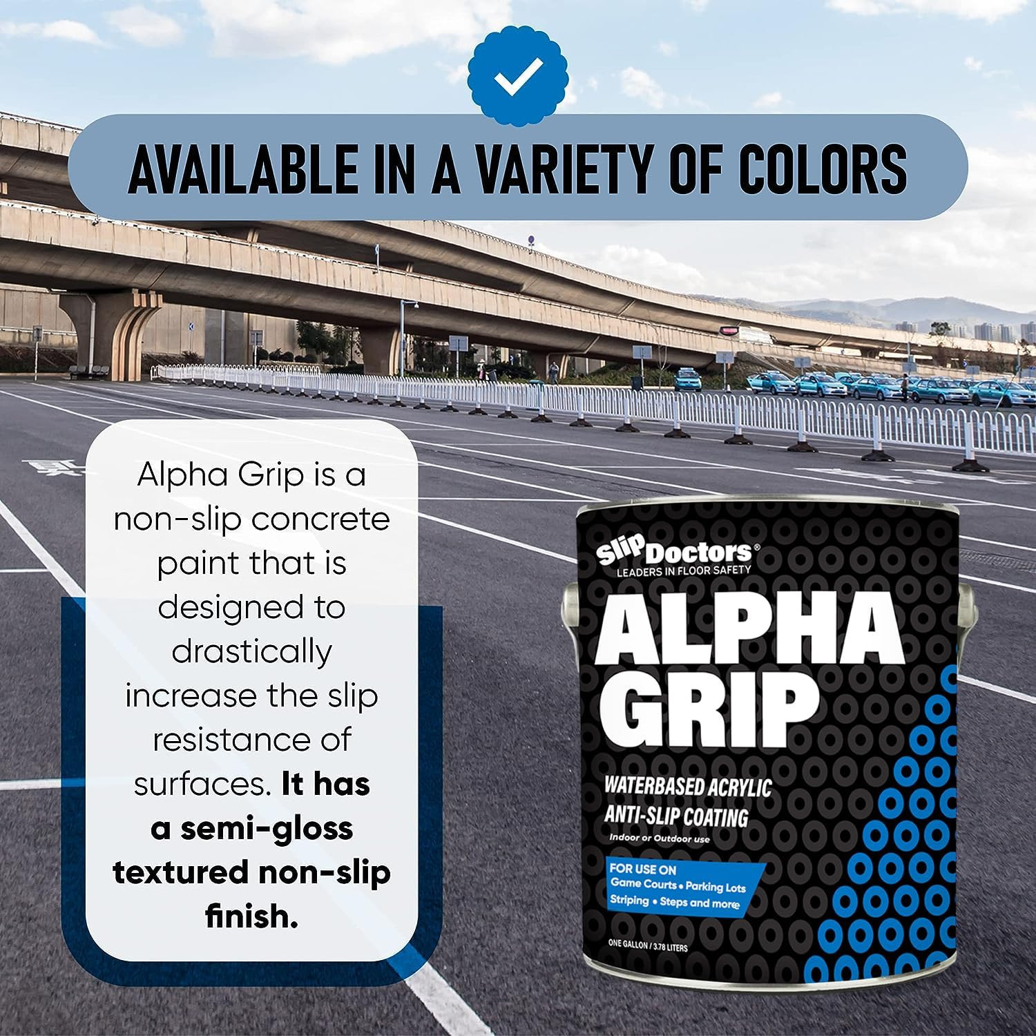 Alpha Grip Non-Slip Paint for Concrete & Asphalt – 1 Gallon Black Coating