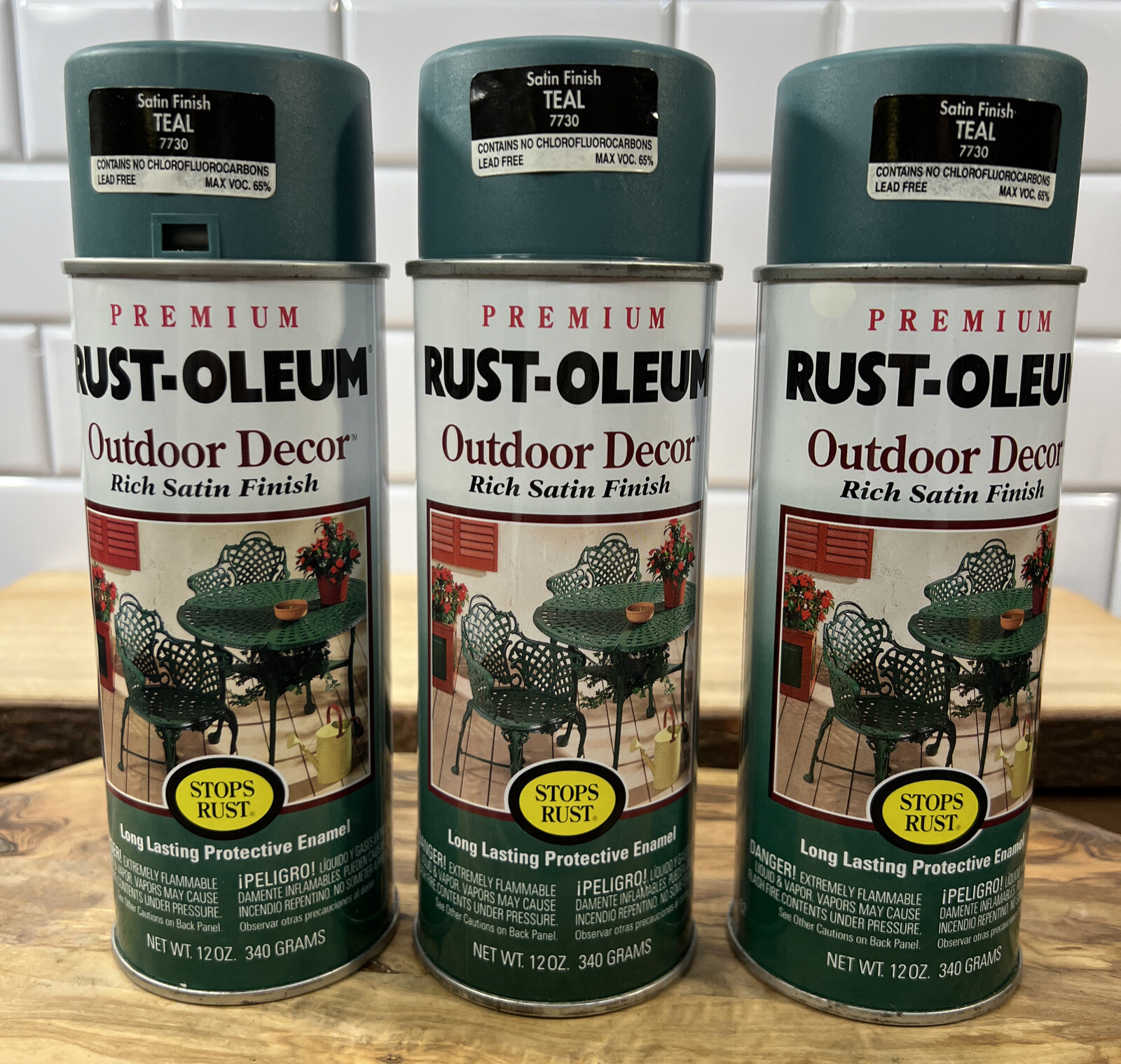 Rust-Oleum Premium Outdoor Décor Rich Satin Finish Teal 7730 12oz Enamel 3pc Lot