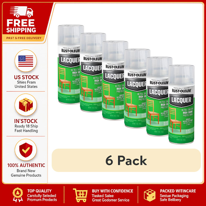 (6 pack) Clear, Rust-Oleum Lacquer Gloss Spray Paint, 11 oz