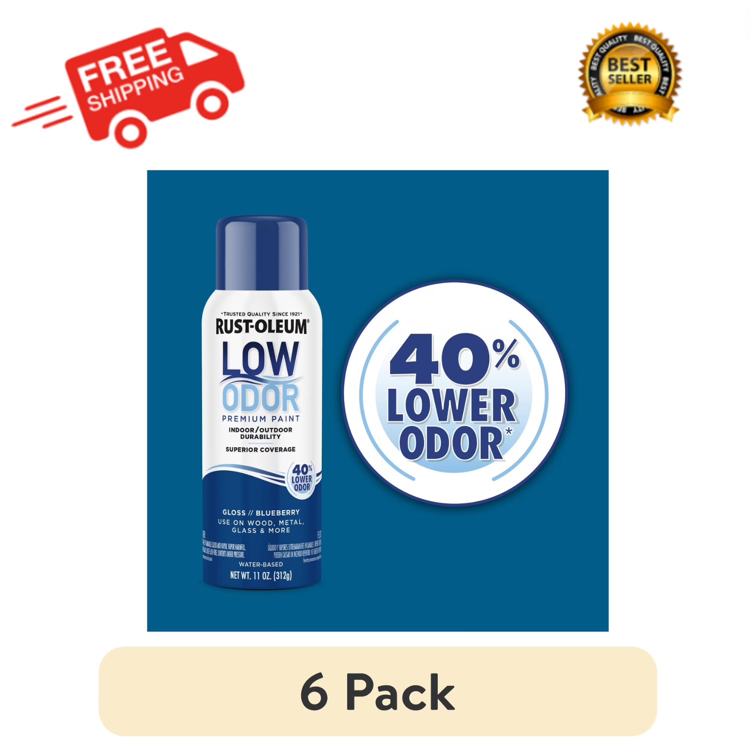 (6 pack) Blueberry, Rust-Oleum Low Odor Premium Gloss Spray Paint- 11 oz