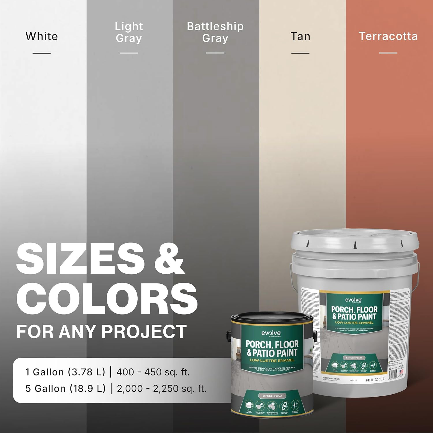 EVOLVE Porch & Floor Paint Battleship Gray 5 Gallon Interior Exterior Coating