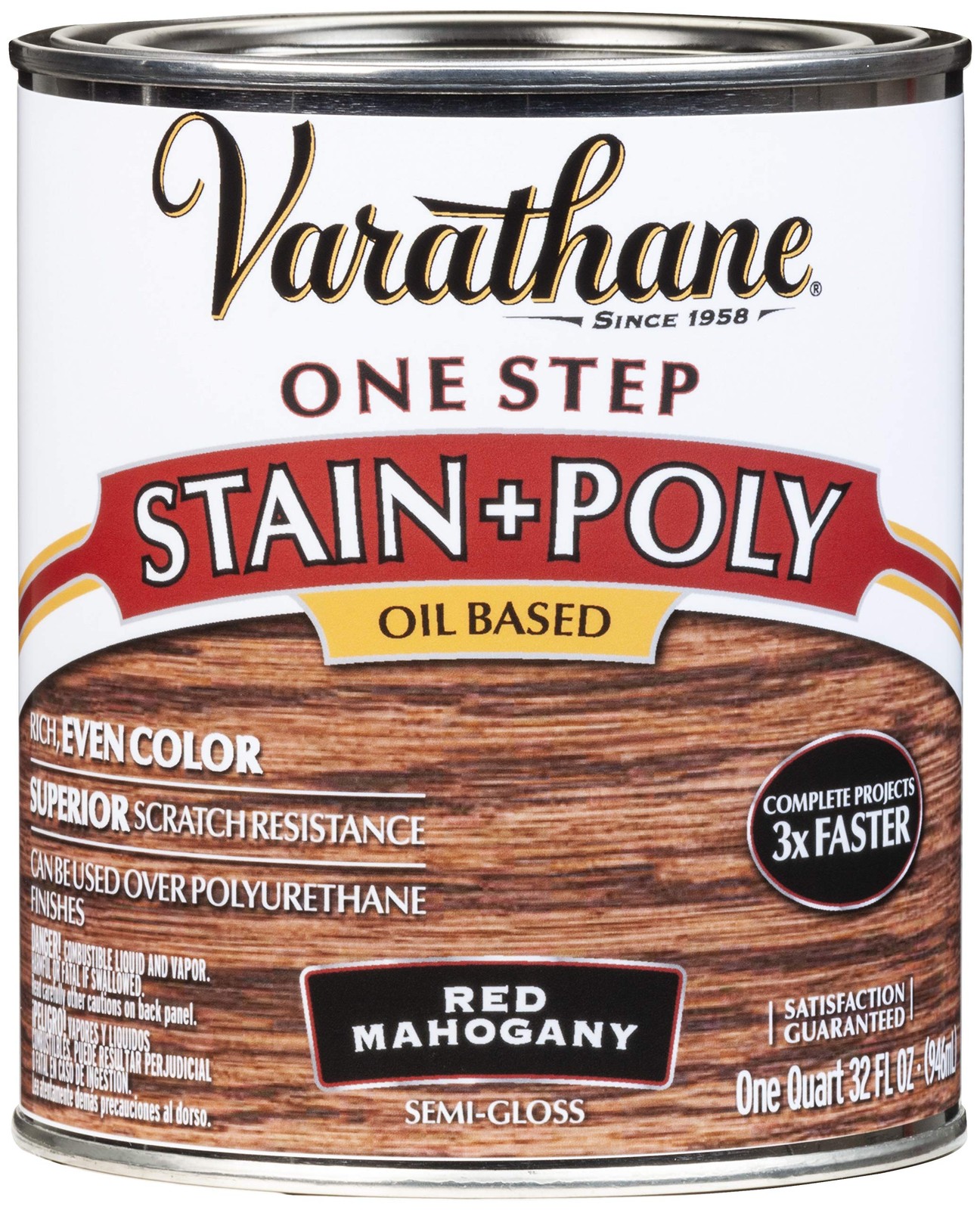 225247H Oil-Based One Step Stain + Poly, Quart, Red Mahogany