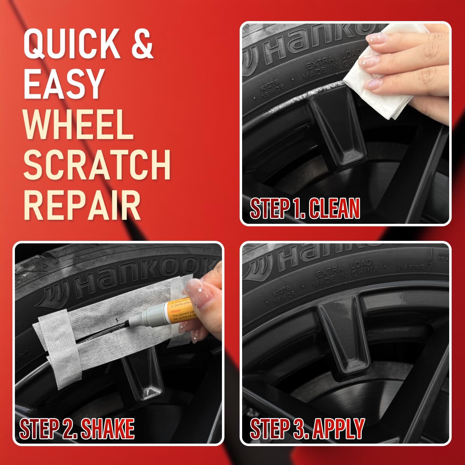Wheel Scratch Repair Kit, Gloss Black Rim Repair Kit Curb Rash, DIY Alloy Whe…