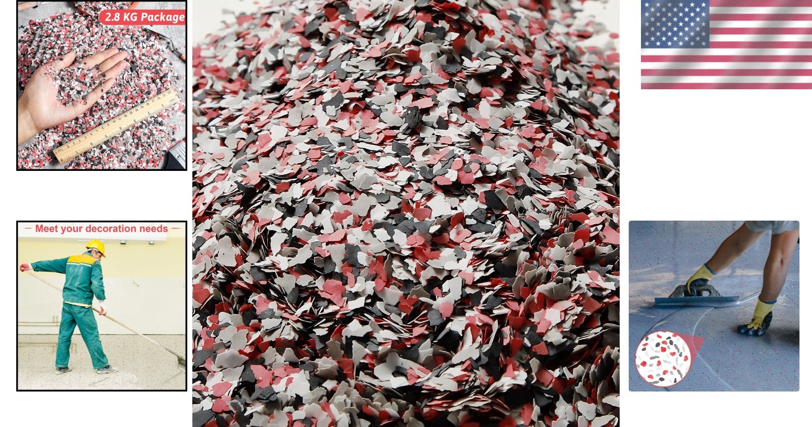 Versatile 2.8 Kg Epoxy Flakes in Black, White, Grey, Red for Elegant Surfaces