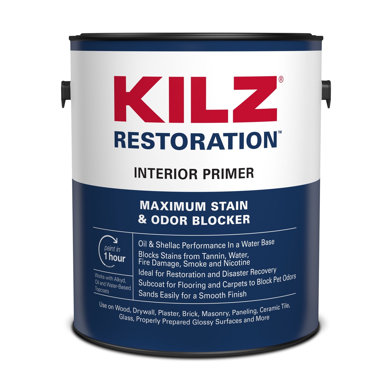 White 1 Gallon Water-Based Interior Primer Stain Odor Block Wall Undercoat