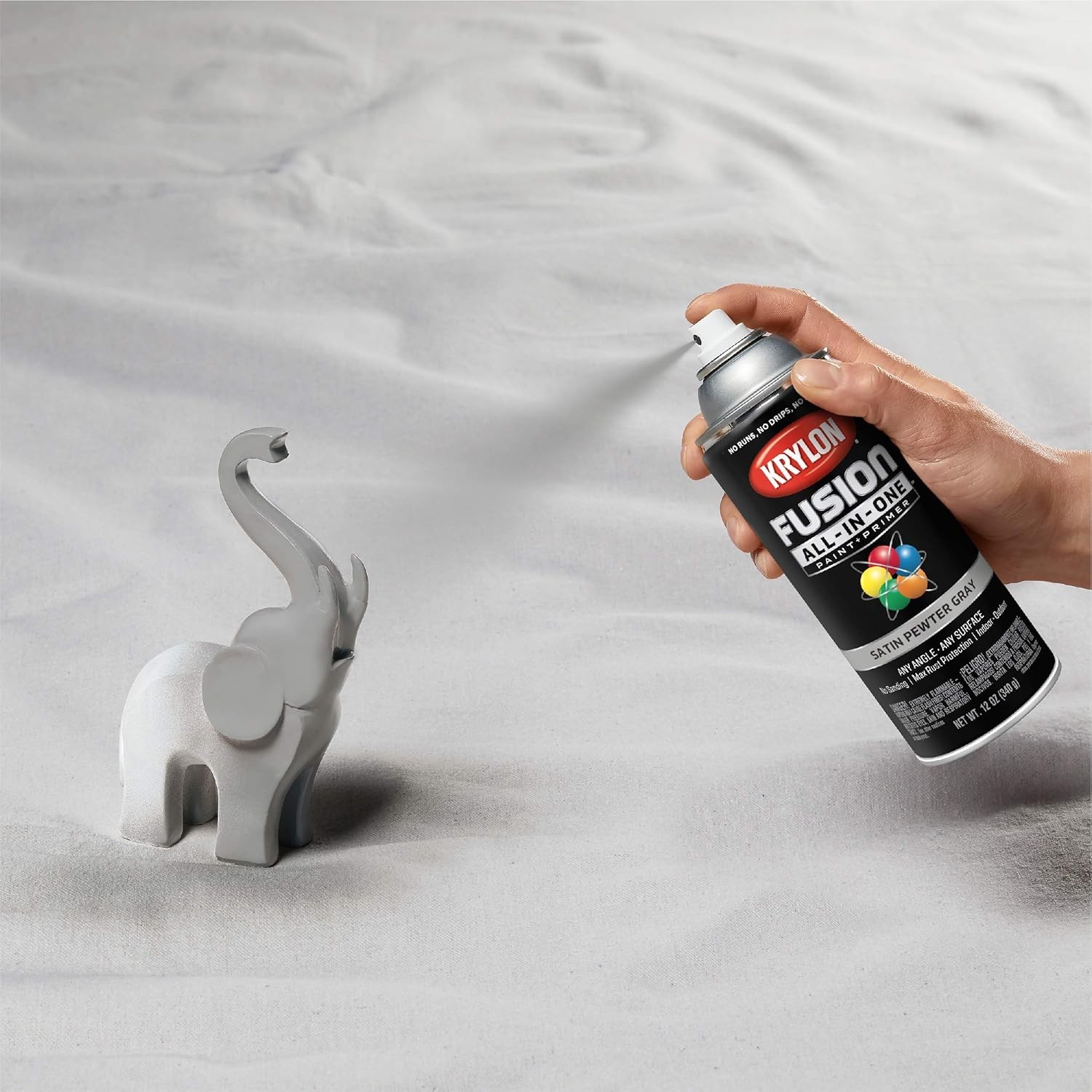Versatile 12 oz Fusion Spray Paint, Fast-Drying & Rust Resistant in Pewter Gray