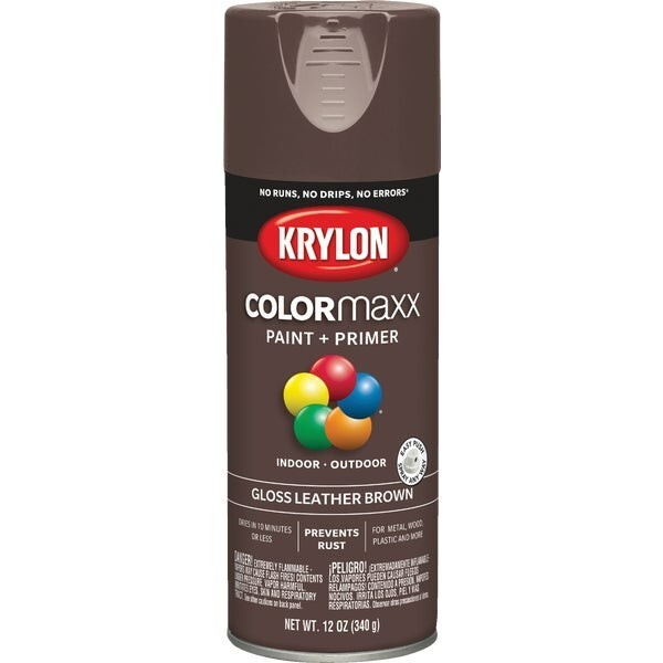 12-Krylon ColorMaxx 12 Oz. Gloss Spray Paint, Leather Brown Model: K05527007