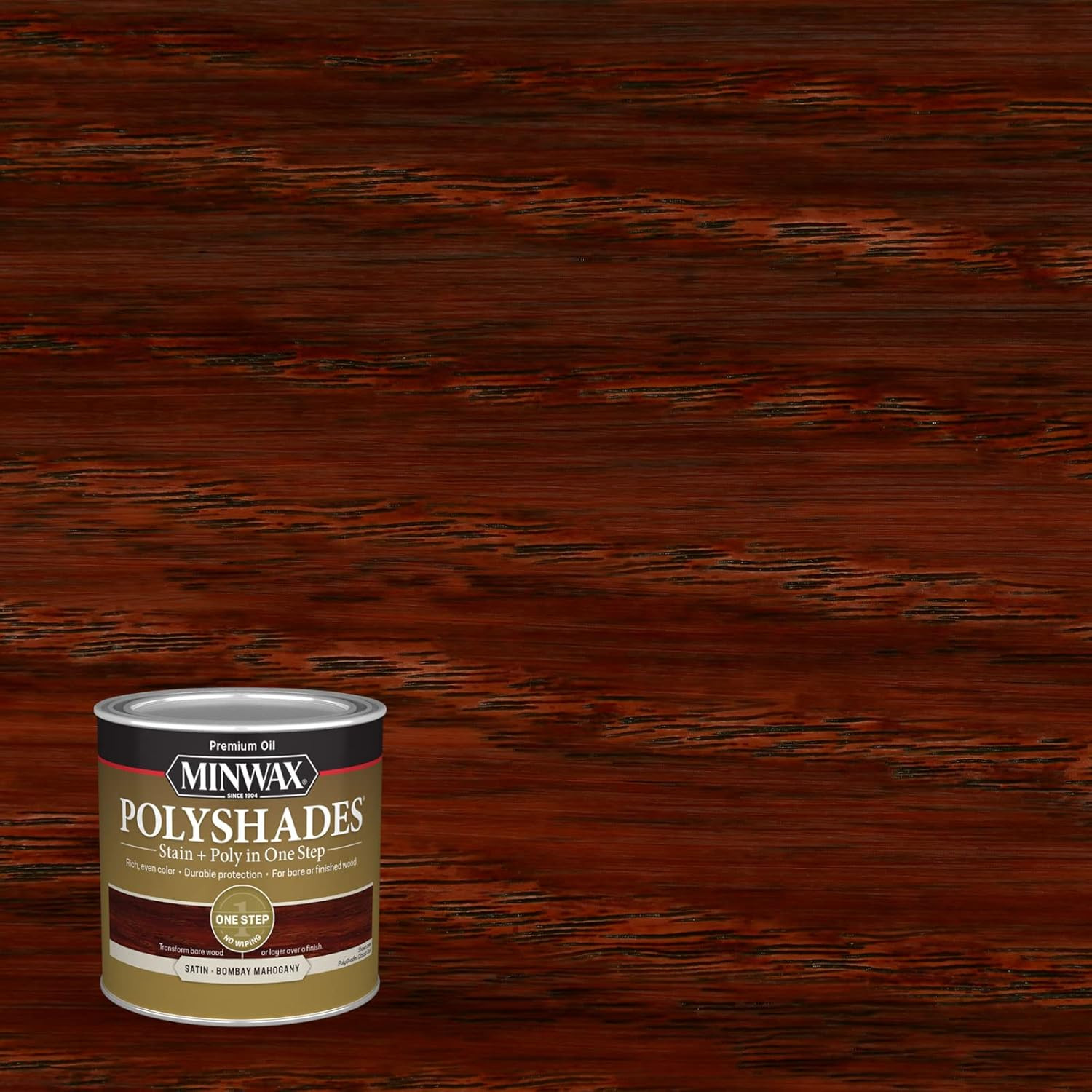 Polyshades Wood Stain + Polyurethane Finish – ½ Pint, Bombay Mahogany, Satin, Br