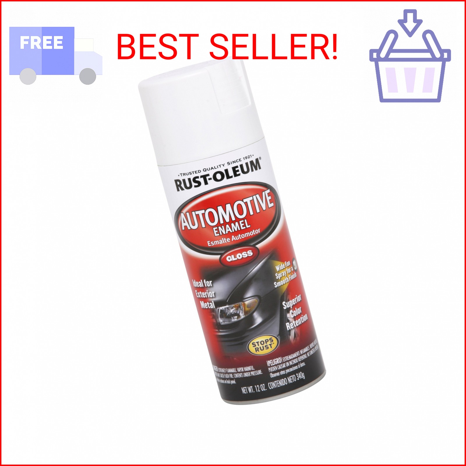 Rust-Oleum 252468 Automotive Enamel Spray Paint, 12 oz, Gloss White