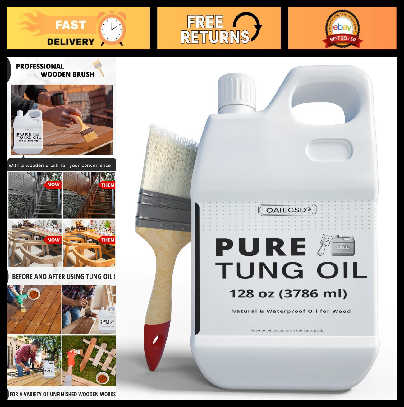 100% Pure Tung Oil Gallon – Food Grade Waterproof Sealer for Wood Finish, 128 Fl